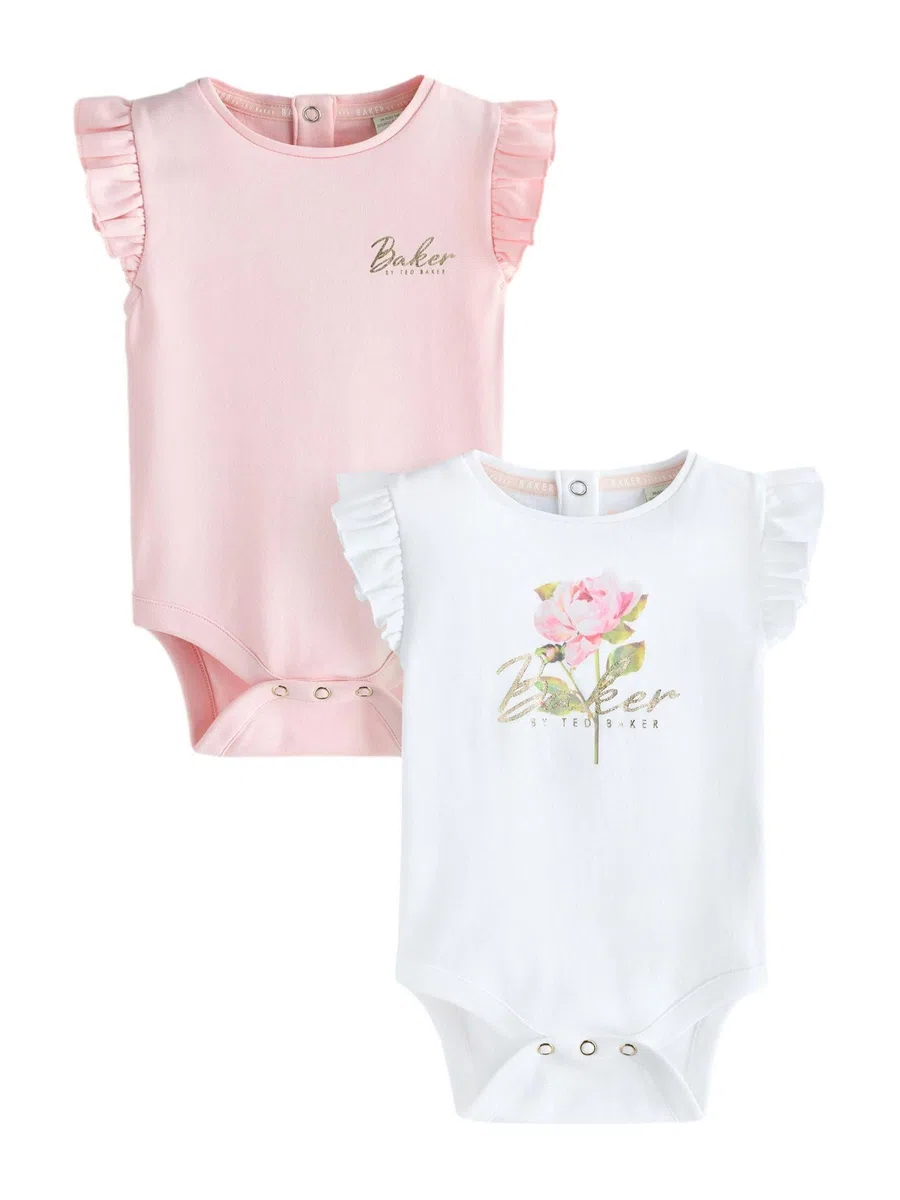 Bébé fille Body rose/blanc à volant