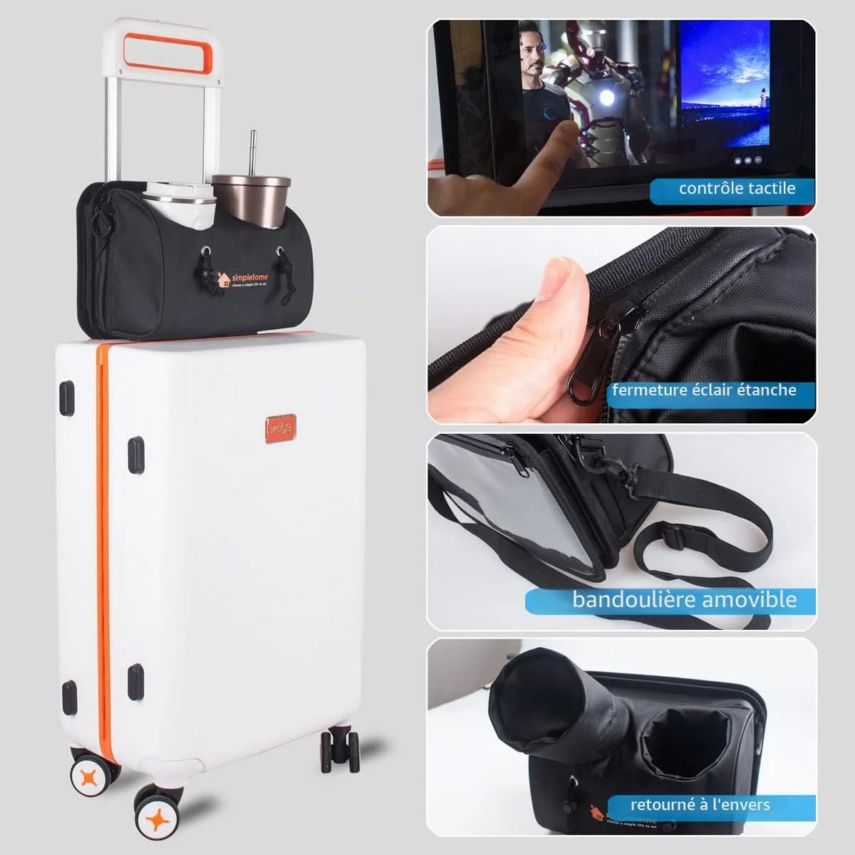 simpletome 4 en 1 Porte Gobelet de Valise Porte Boissons de Bagage avec Poches pour Passeport Tasse Téléphone et Ipad Voyage et d'affaires de Accessoires Valise Tasse (Noir) (Noir)