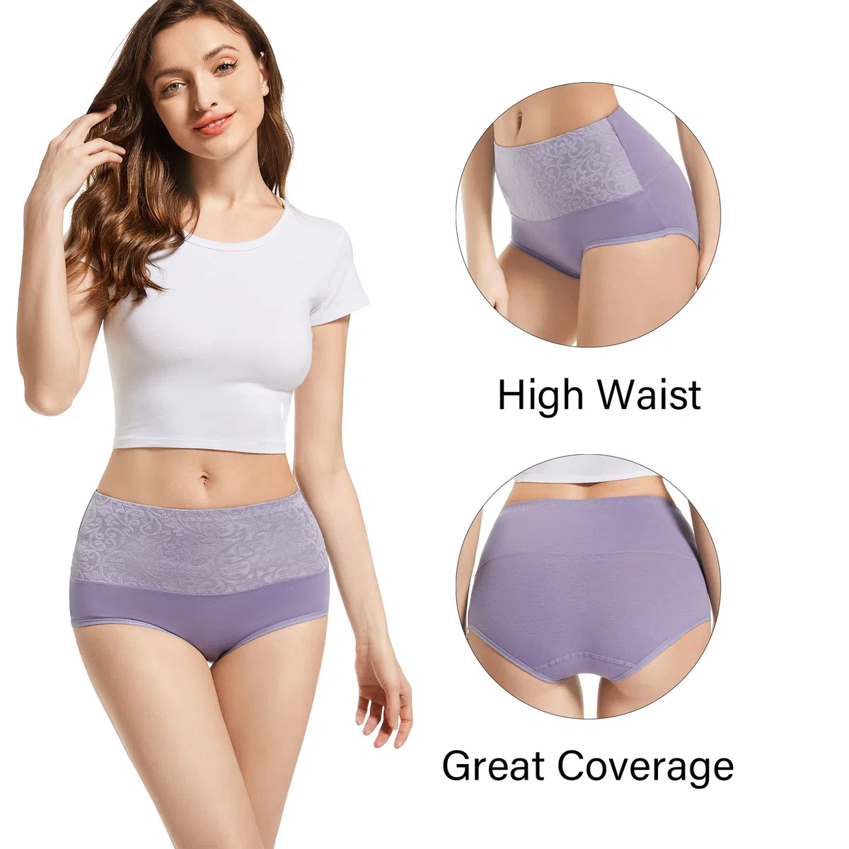 Slips pour Femmes sous-vêtements contrôle du Ventre Culottes en Coton Taille Haute Dames Culottes Souples Extensibles sous-vêtements Multipack