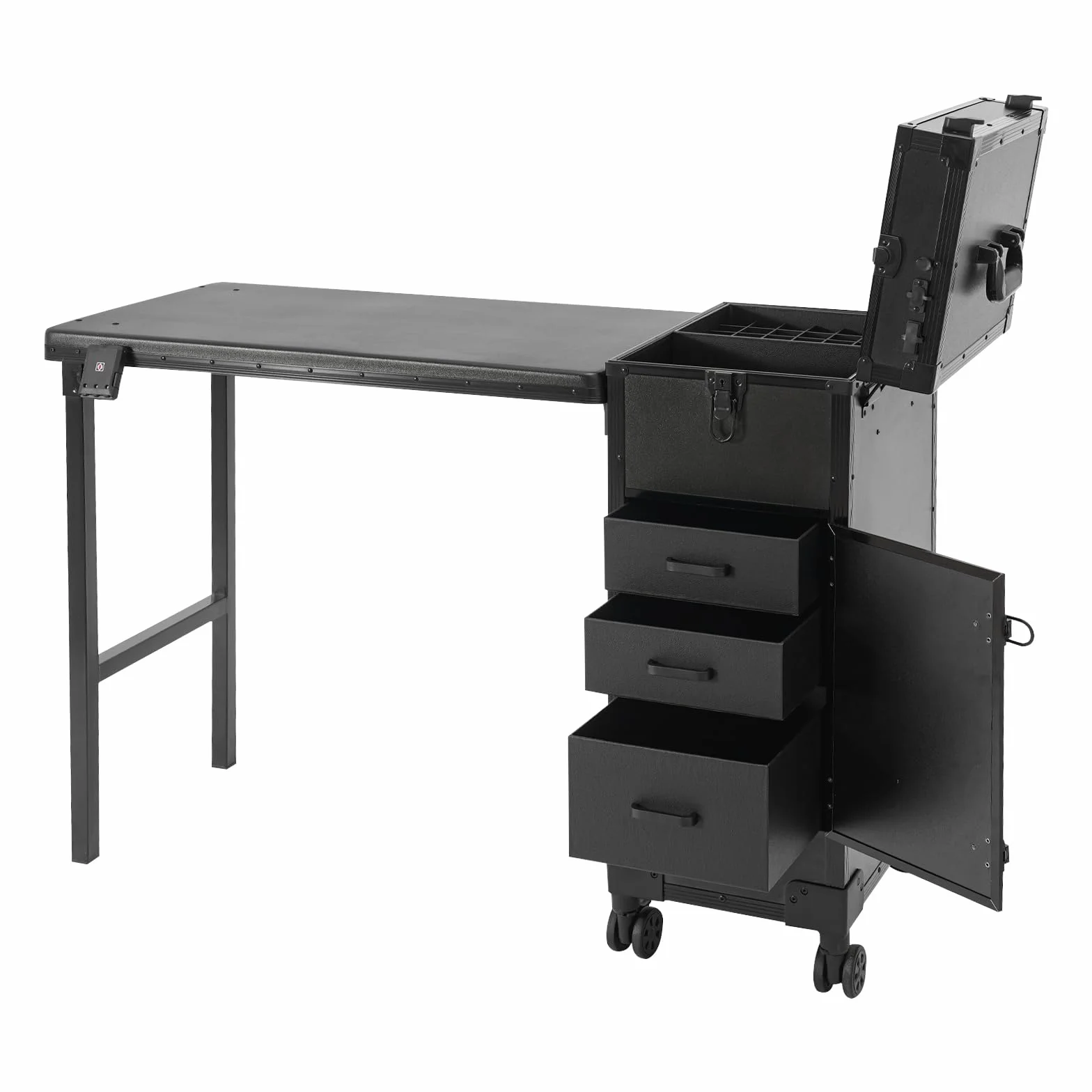 Trousse de maquillage professionnelle avec table, miroir LED et 3 tiroirs, table de manucure pour manucure, capacité de charge totale de 50 kg, couleur noire