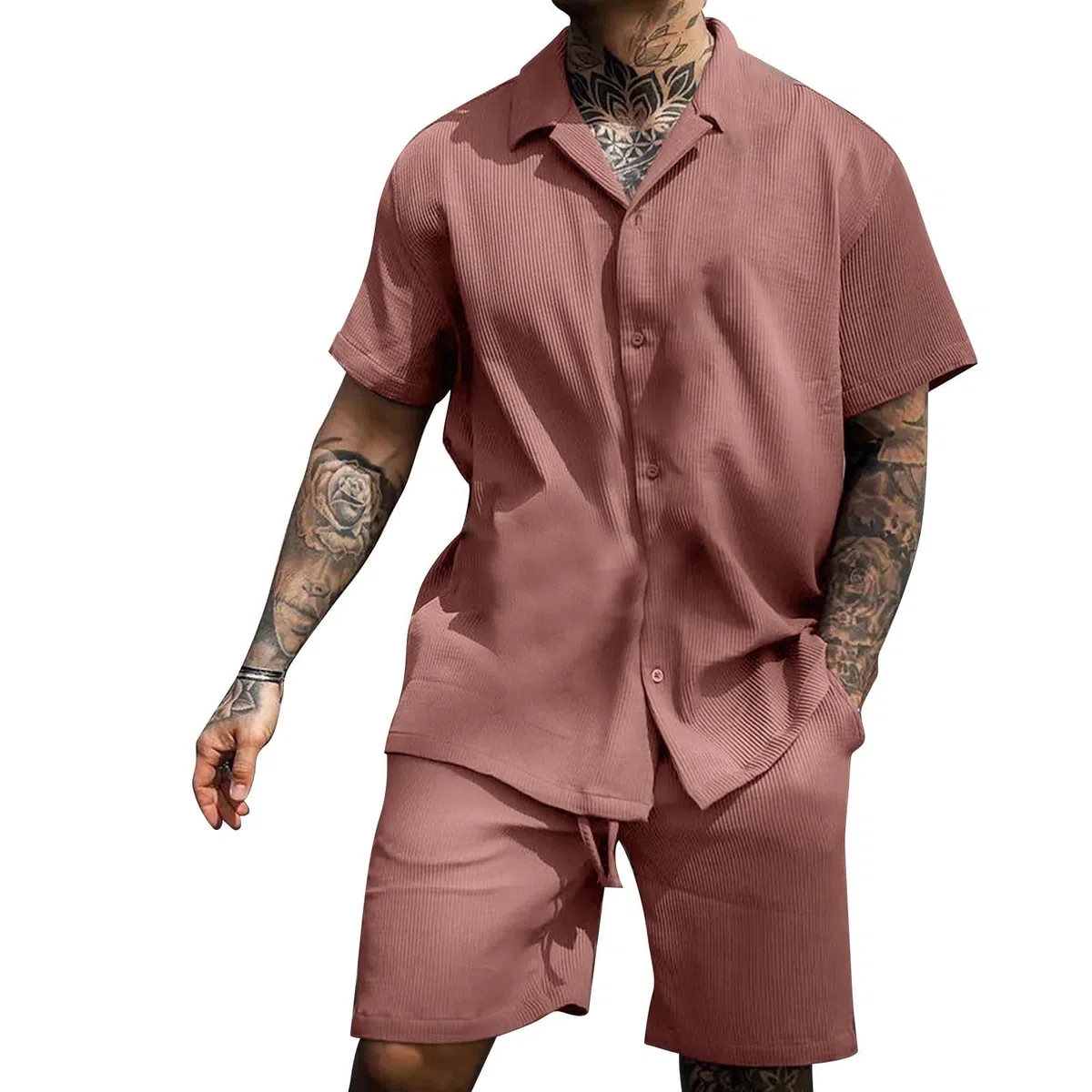 Générique Homme Costumes d'Été pour Homme - Tenue de Plage à Manches Courtes - Chemise Imprimée - Costume Court Été Ensemble Jogging Sports Ensemble Cyclisme Homme Short Plage Homme Marque