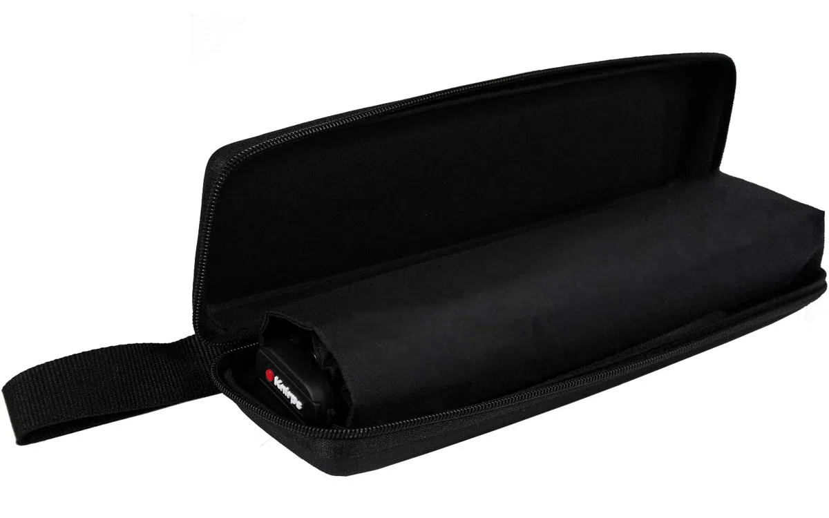 Knirps Parapluie de poche Ultra US.050 Slim Manual - Léger et plat - Résistant aux tempêtes - Coupe-vent - 21 cm, Noir avec étui EVA, 90 cm