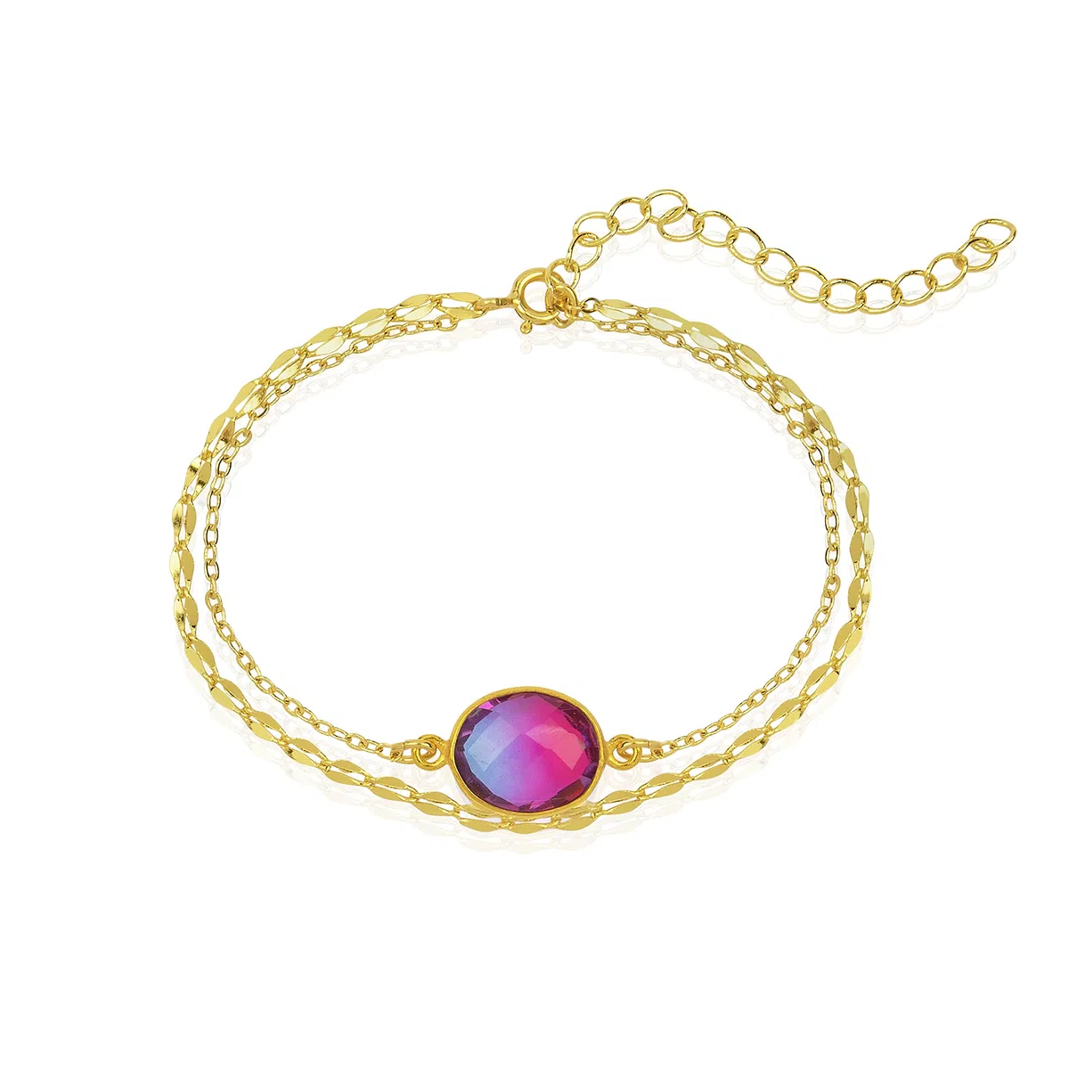 Bracelet été doré - bracelet double tours - bracelet chaîne plaqué or - bracelet pierre Quartz bleu et rose dégradé - bracelet coloré été