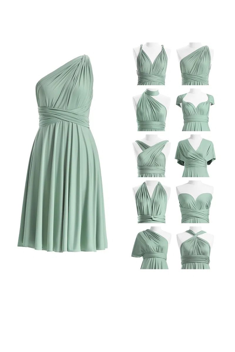 Robe Courte Infinity Demoiselle d'honneur, Portefeuille Multiposition Femme Robe Convertible Soiree Invitée Mariage Longueur du Genou