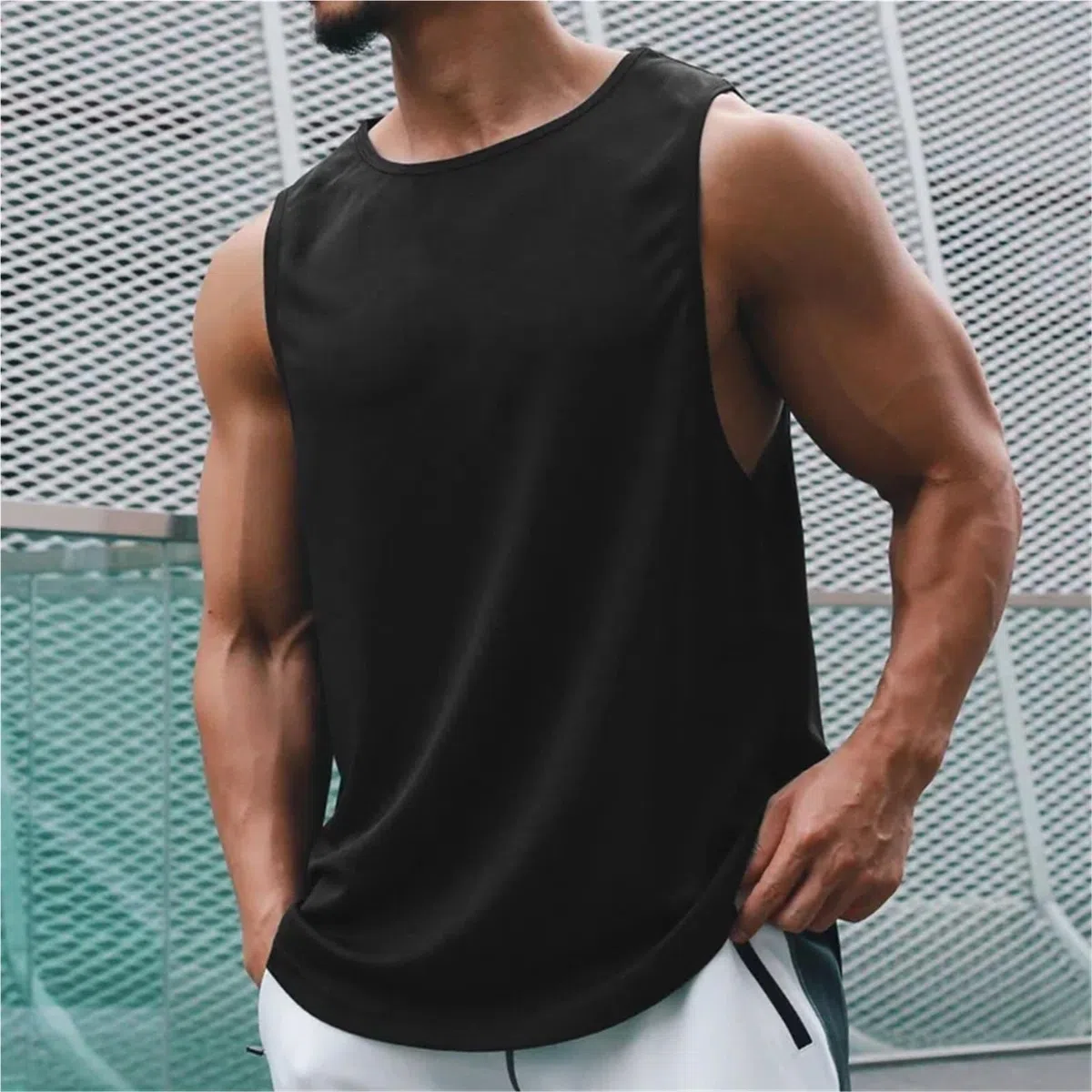 DéBardeur Sport Pour Hommes Débardeur de gymnastique hommes maille séchage rapide musculation chemise sans manches Fitness Singlets tenue de basket-ball gilet musculaire Pour Le Fitness(Black,M)