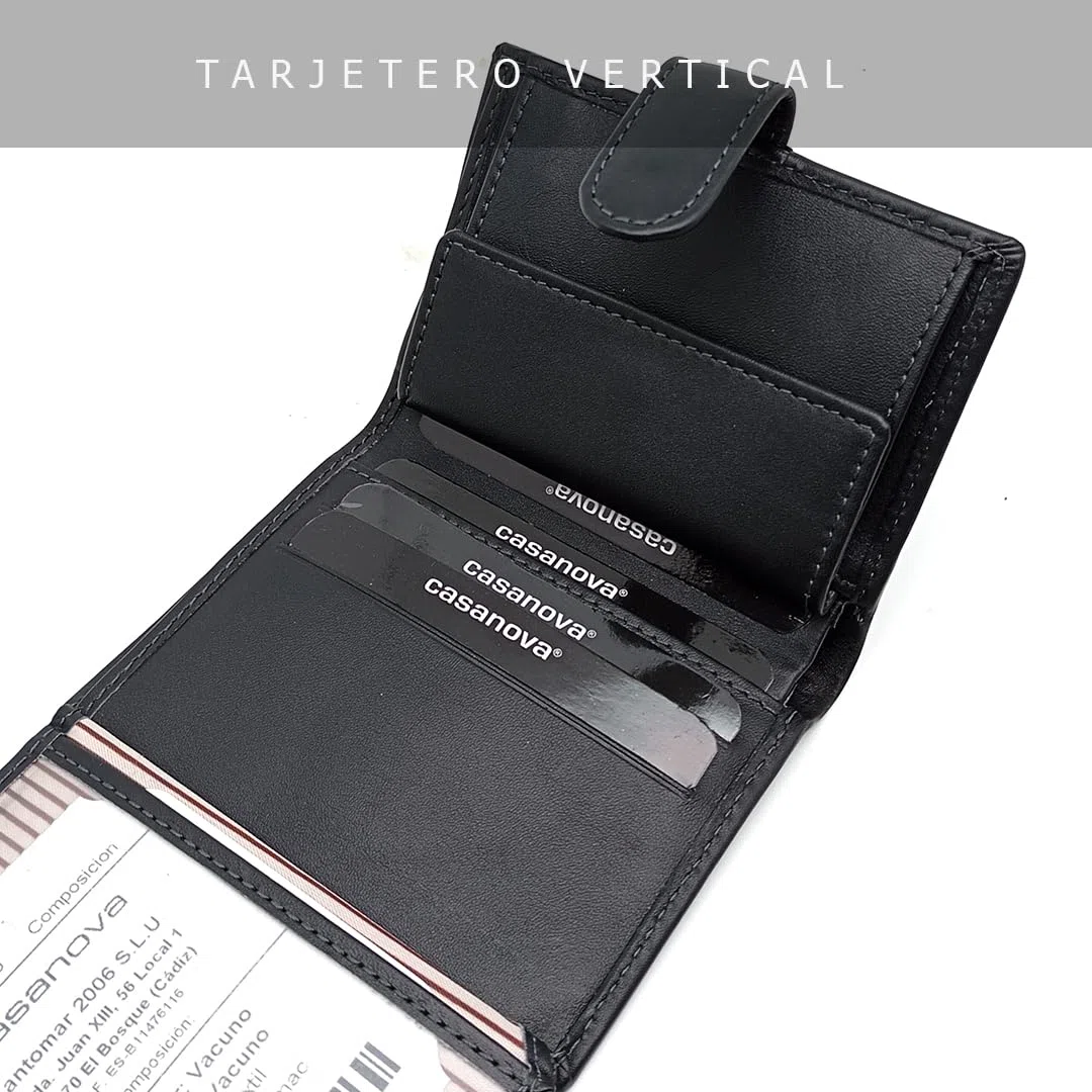 Petit Portefeuille homme AVEC porte-monnaie | Cuir Ubrique | Portefeuille en cuir avec porte-cartes | Fait à la main | RFID | 10065 Noir