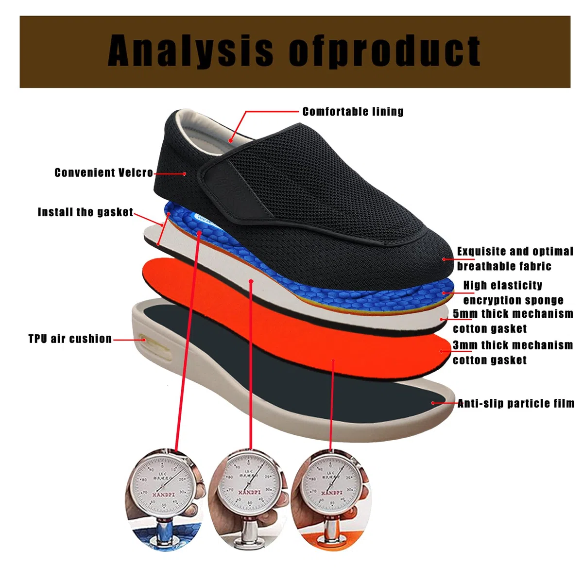 Chaussures pour Personnes DiabéTiques,Memory Foam Adjustable Walking for Elderly Arthritis Edema Swollen Feet Thumb Valgus Bunions.