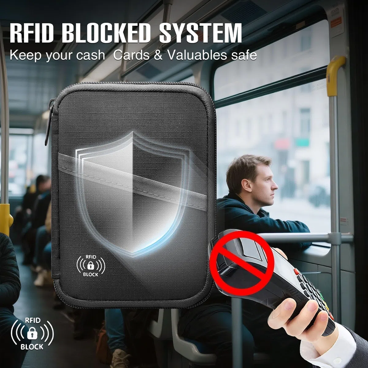 FIREDOG Porte-passeport pour voyage, porte-cartes avec blocage RFID et portefeuille de voyage pour homme et femme, noir