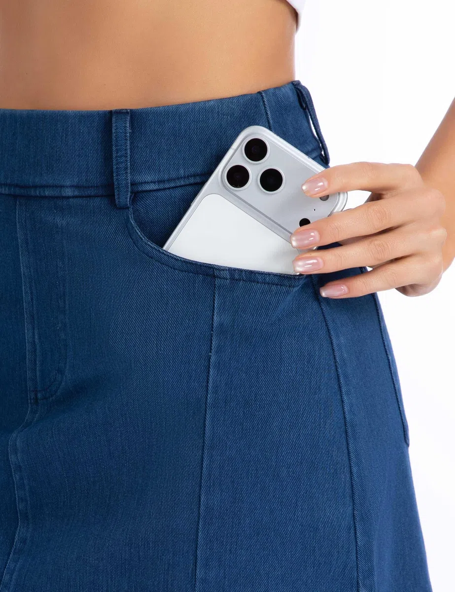 THE GYM PEOPLE Jupe-short en jean extensible pour femme, coupe ajustée, fente latérale, jupe décontractée en jean avec poches