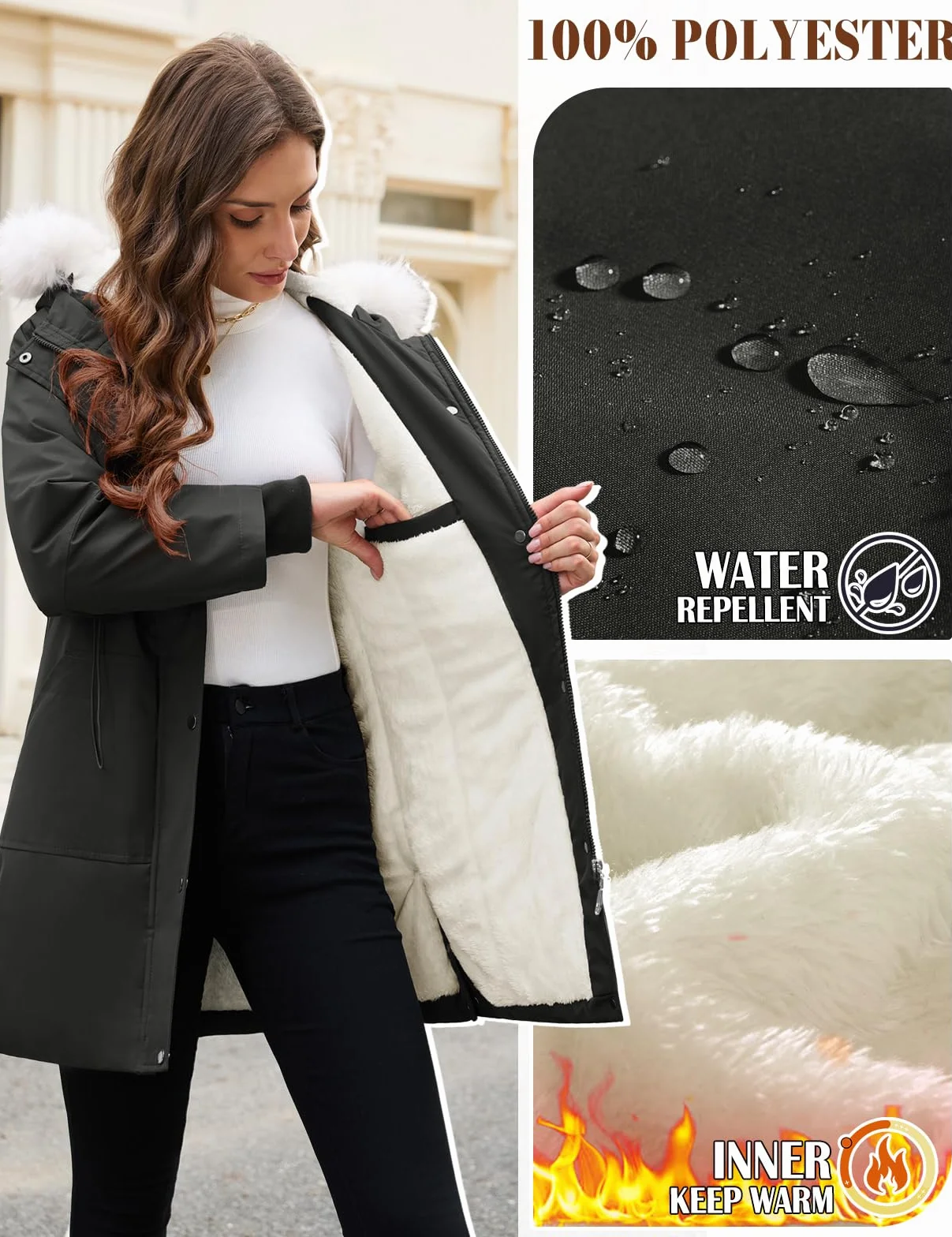 Manteau Femme Hiver Veste Polaire Femmes Manteaux Hiver Chic Blouson Parka Chaud Imperméable Outercoat avec Zippée Poches
