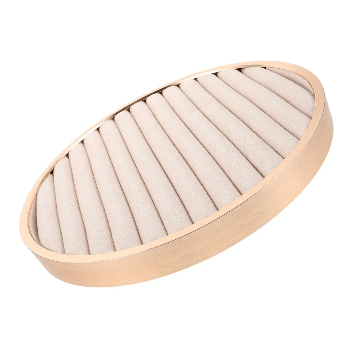 VANZACK Plateau Bijoux Rond Beige Velours pour Collier et Bracelet Présentoir Bijoux Polyvalent Organiseur Élégant pour Bagues et Boucles Oreilles Plateau de Rangement Compact pour