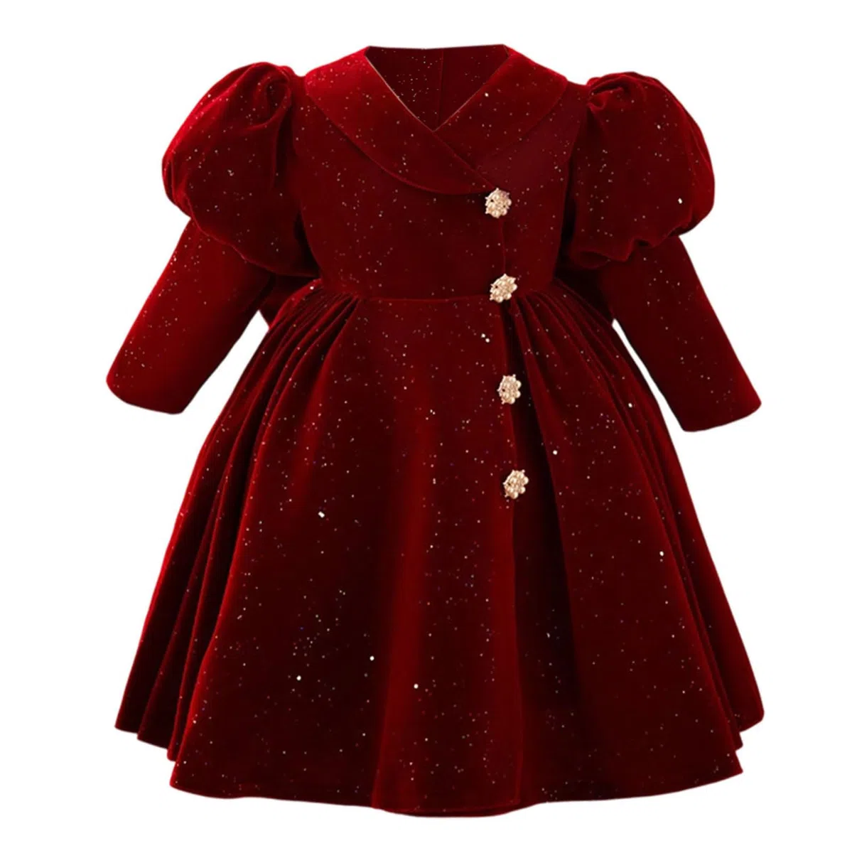 Robe en velours pour petite fille, robe de Noël doublée en polaire, robe de princesse plissée à manches longues pour fête, anniversaire, bal, mariage, automne, hiver (6 mois-9 ans)