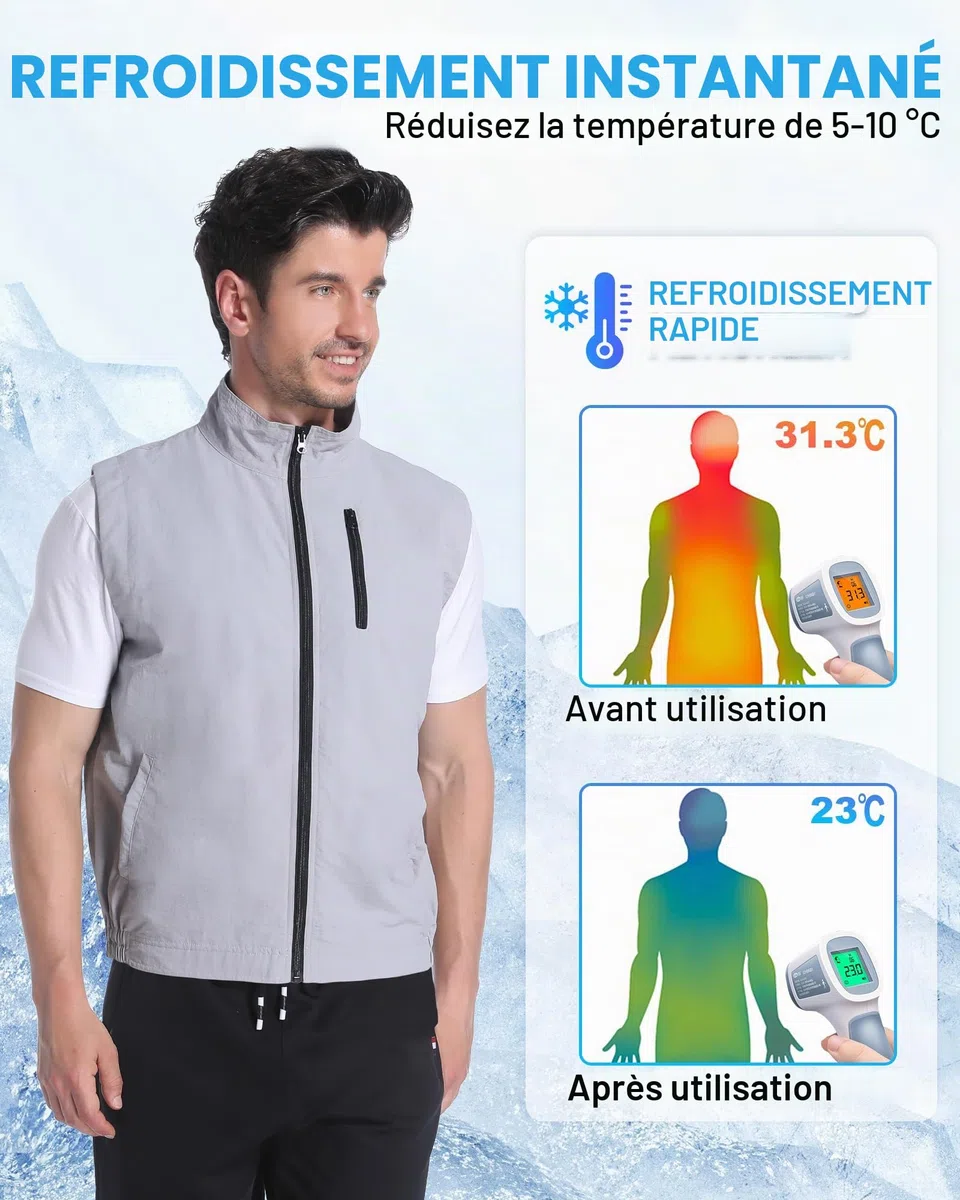 FERNIDA Gilet rafraîchissant, gilet de glace avec 24 poches de glace, pour hommes et femmes, sans manches en nylon, vêtements frais et respirants pour l'été, plein air, temps chaud, chasse, travail