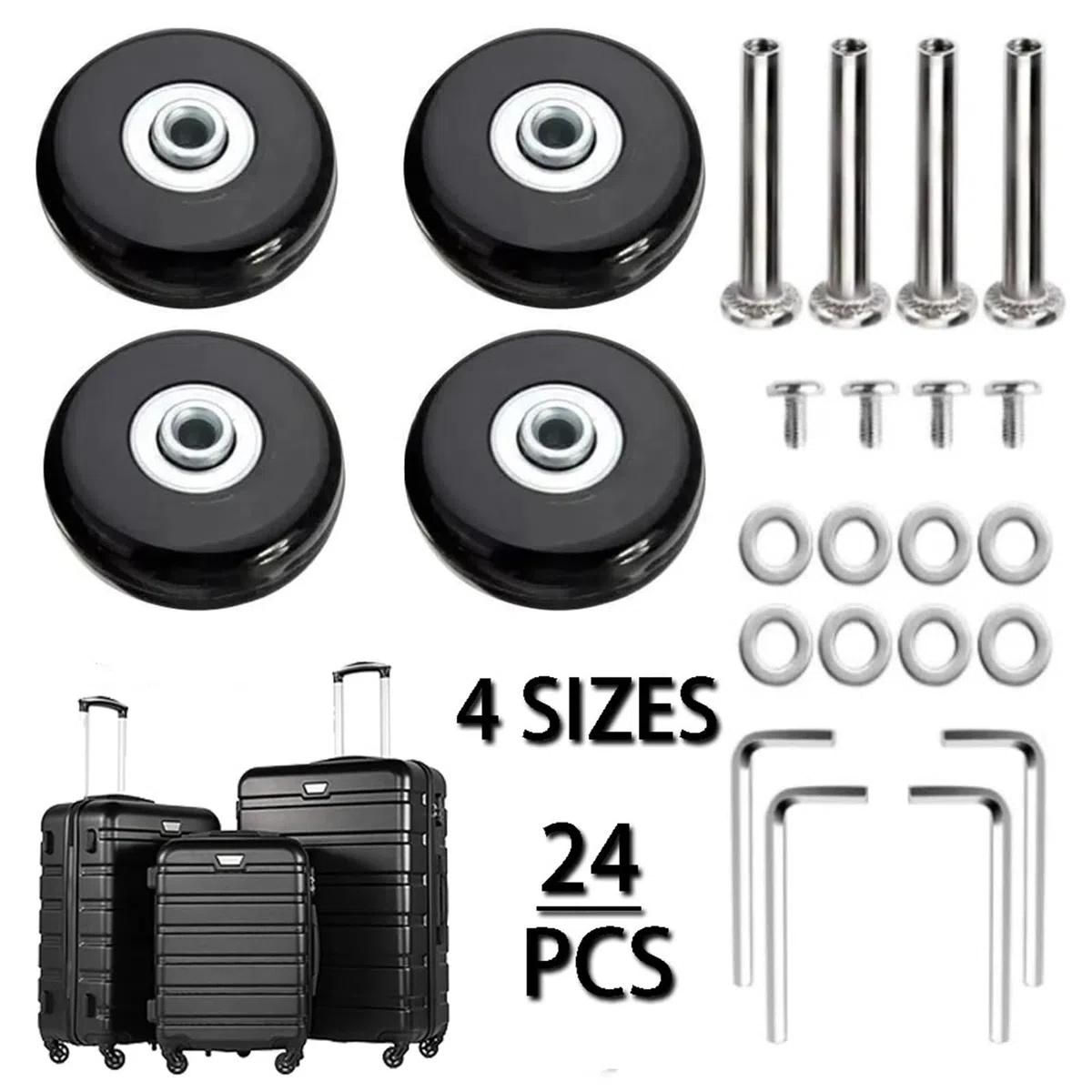 Roue de Valise Pièces Détachées for Valises : Essieux De Diamètre 40 mm/50 mm/60 mm, roulettes Voyage Silencieuses, Kit Réparation(45mm-18mm-4Wheels)