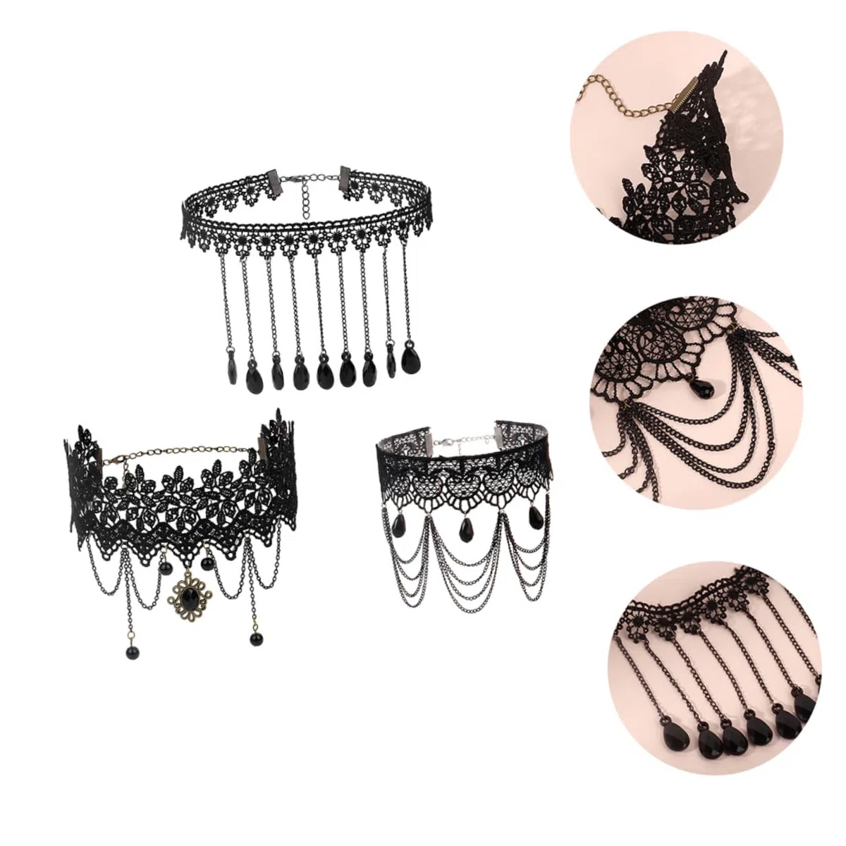 LIFKOME 9pièces Collier Gothique Avec Pendentif Accessoire Halloween Dentelle Et Franges Pour Cosplay