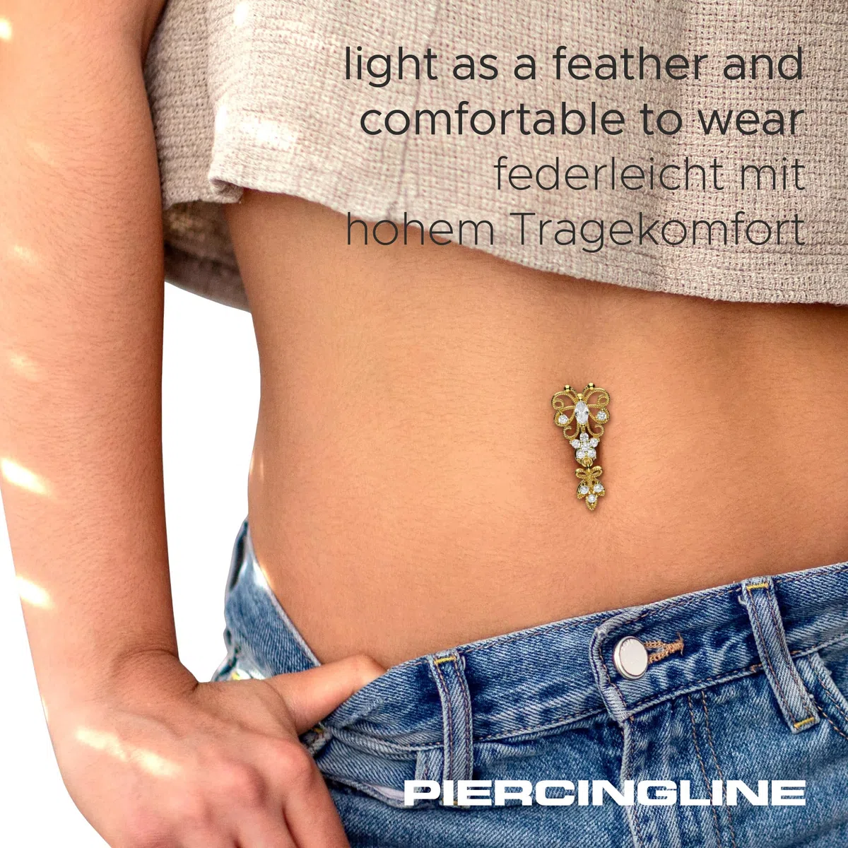 PIERCINGLINE Piercing de nombril en titane avec papillon en argent sterling 925, Titane (grade 23) / argent sterling 925