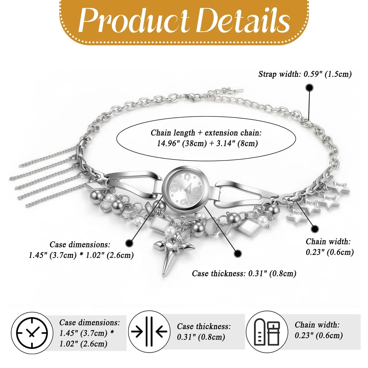 OIDEA Collier de montre ras du cou pour femme : collier rétro punk avec pendentif en forme de croix étoile gland en cristal acrylique et cadran argenté à quartz analogique, chaîne de 38 cm avec