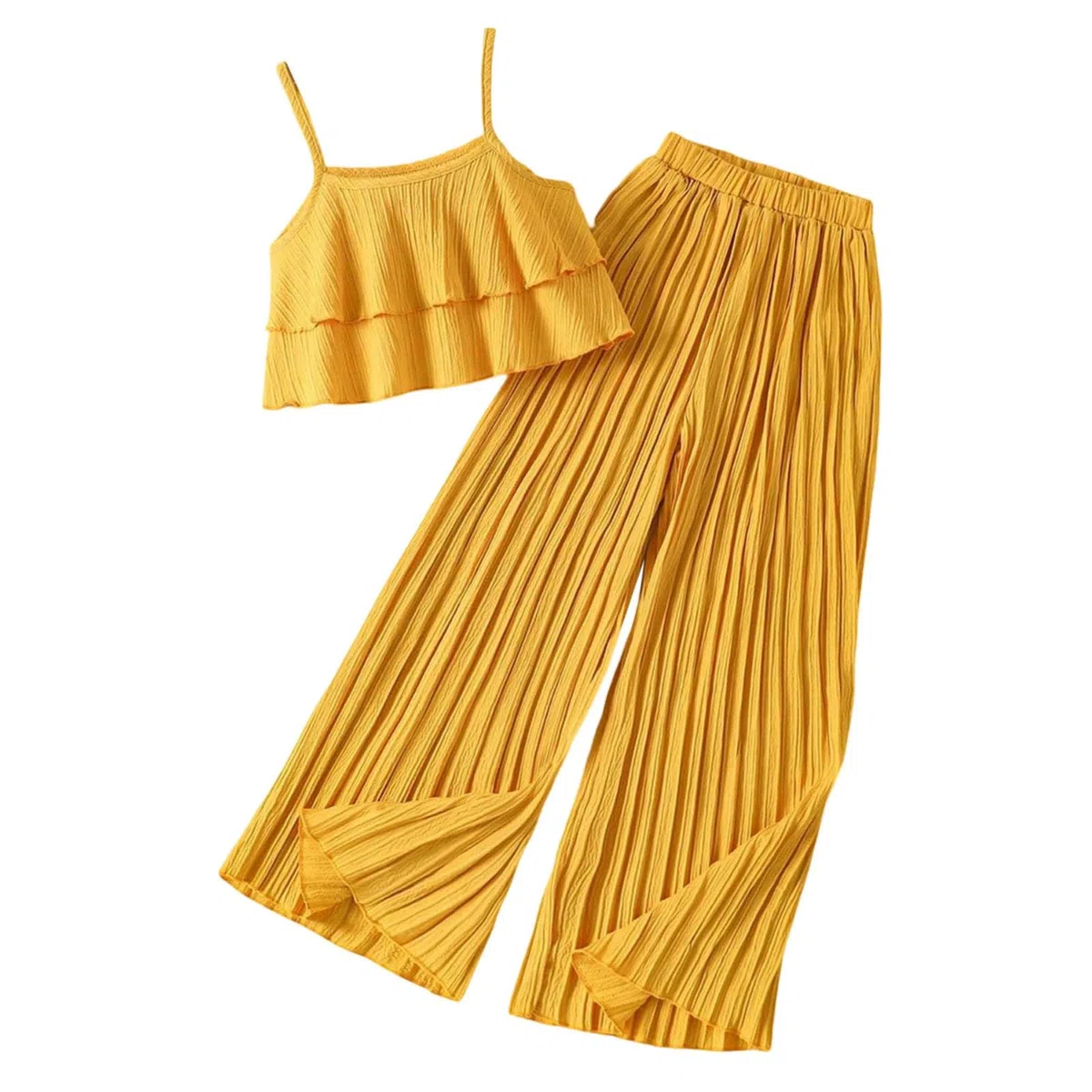 Ensemble Enfant, Vêtements Pour Bébé Fille Tenues D'Été Pour Filles Hauts Sans Manches À Volants Pantalons À Jambes Larges De Vêtements Pour Enfants, Idéal Pour Les Sports
