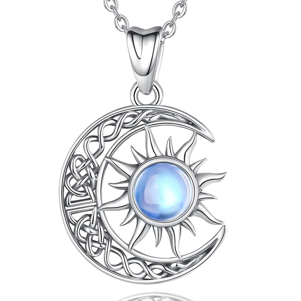 AEONSLOVE Collier Chat et Lune pour Femme Fille, Collier Soleil et Lune Pendentif Pierre de Lune Argent 925, Bijoux Amoureux des Chats Cadeaux Cosmiques et Astrologiques