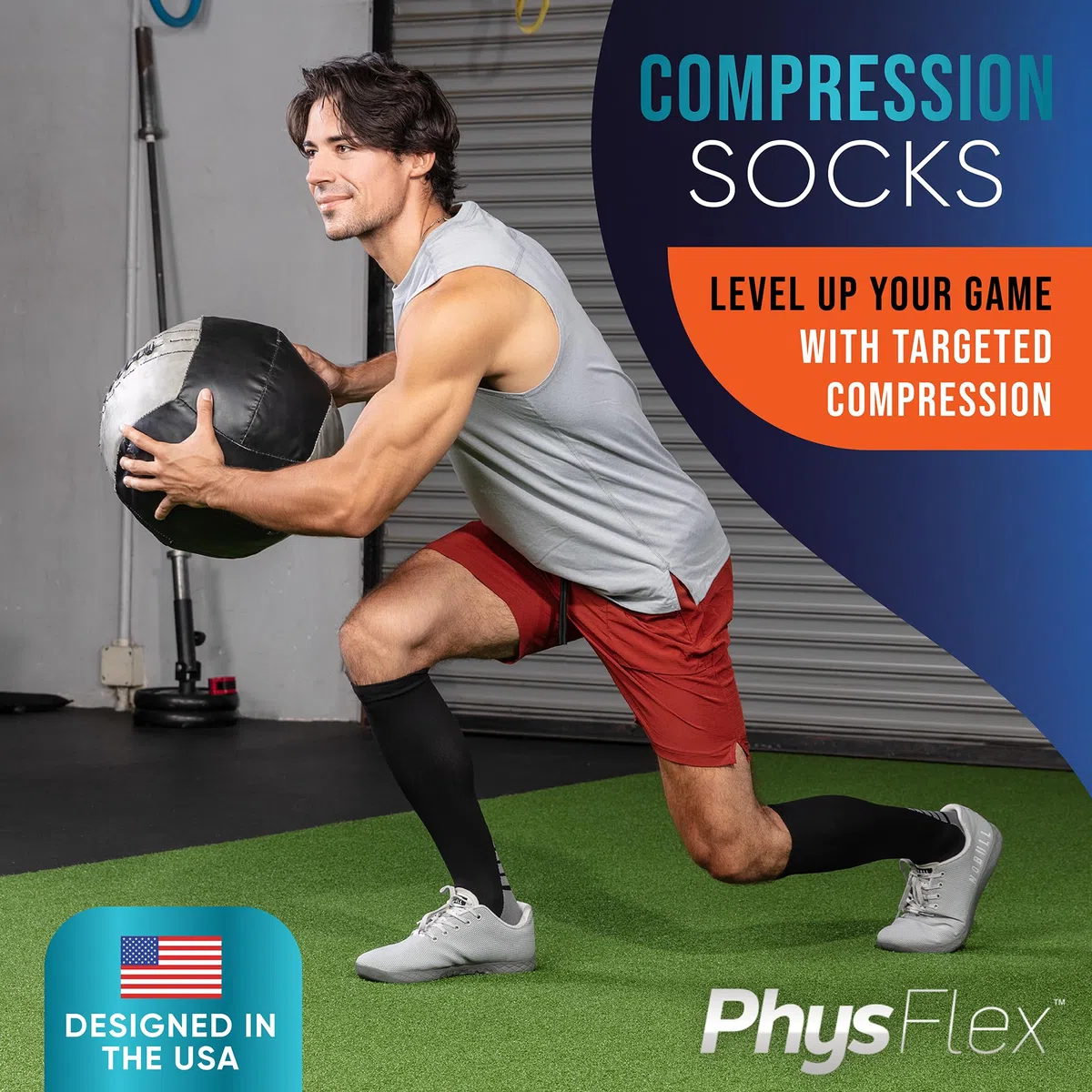 PhysFlex Chaussettes de compression pour homme et femme – Meilleur soutien pour la course, l'avion, la grossesse – Bas de compression gradués au genou (bleu)