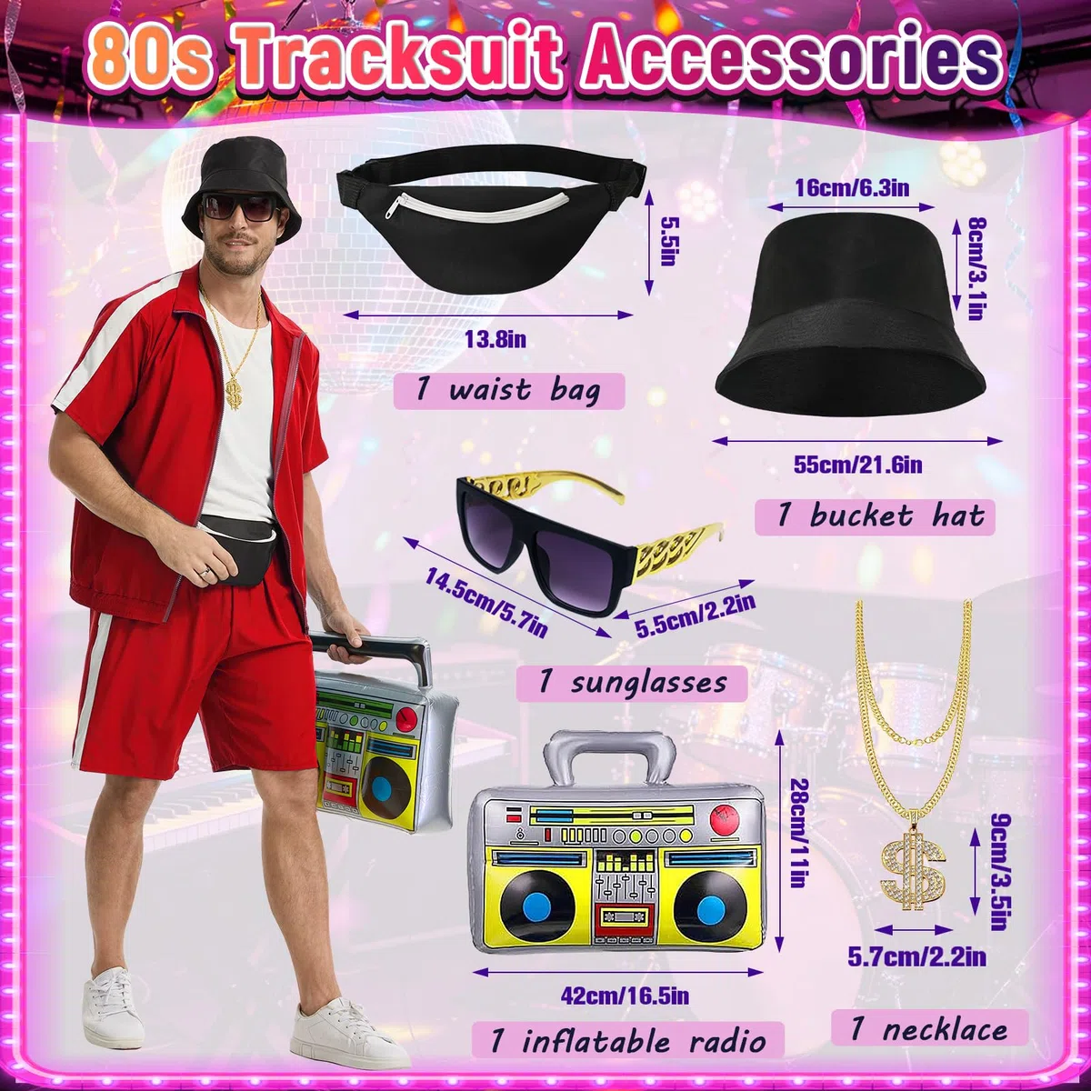 Costume de rappeur des années 80 et 90 pour homme et femme - Hip Hop Old School Survêtement pour fête à thème, Halloween, carnaval