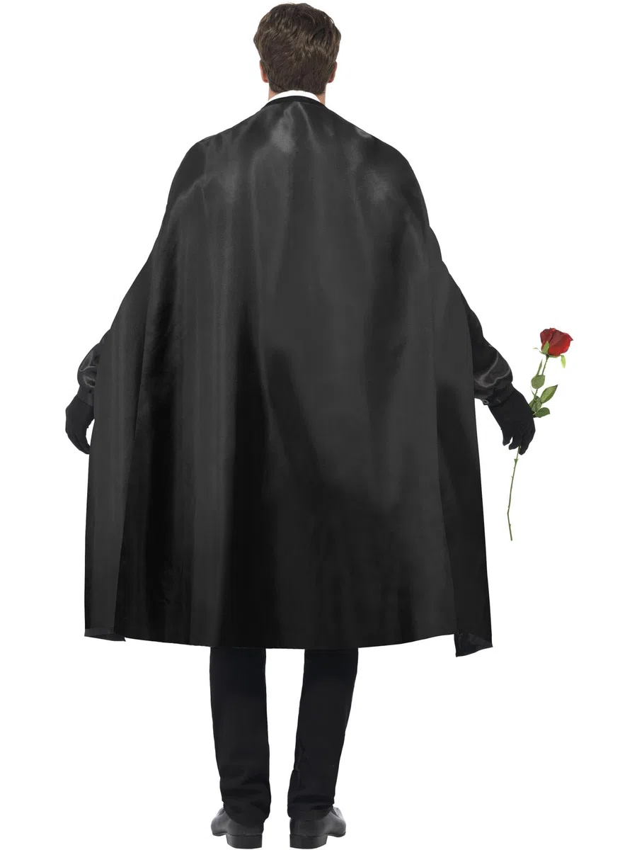 Smiffys Costume d'opéra noir avec cape, fausse chemise, masque, gants et fausse rose, costume d'Halloween de carnaval de la damne, costume de vampire
