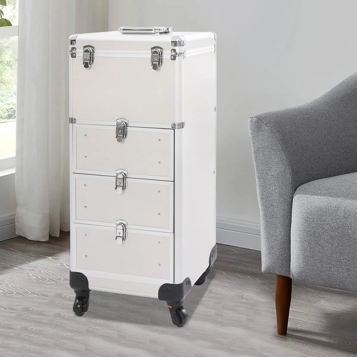 Trousse cosmétique à roulettes Valise de maquillage professionnelle Organiseur de maquillage Trolley de cosmétiques Valise de maquillage Grande valise de coiffeur 107 x 34 x 27 cm avec