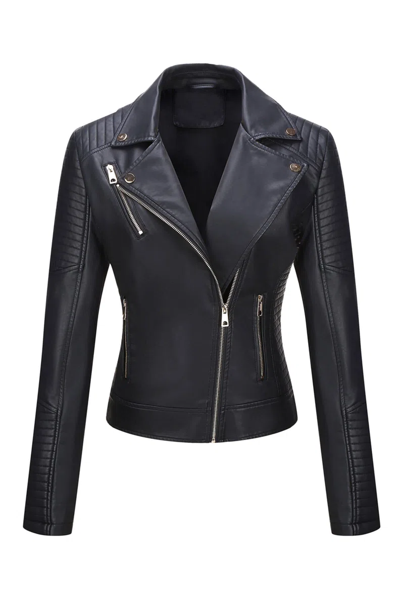 Geschallino Veste en Cuir PU Grande Taille pour Femme Courte Automne Moto Manteau avec Poches (XL-5XL)