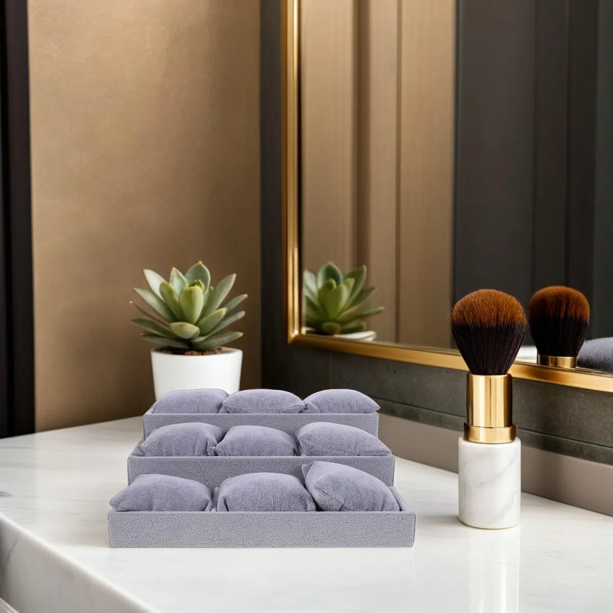 PACKOVE Plateau à Bijoux en Velours 3 Niveaux, 9 Compartiments