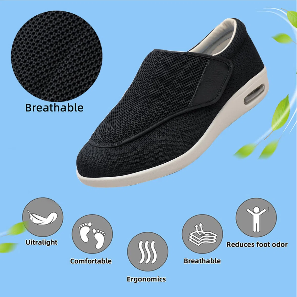 Chaussures pour Personnes DiabéTiques,Memory Foam Adjustable Walking for Elderly Arthritis Edema Swollen Feet Thumb Valgus Bunions.