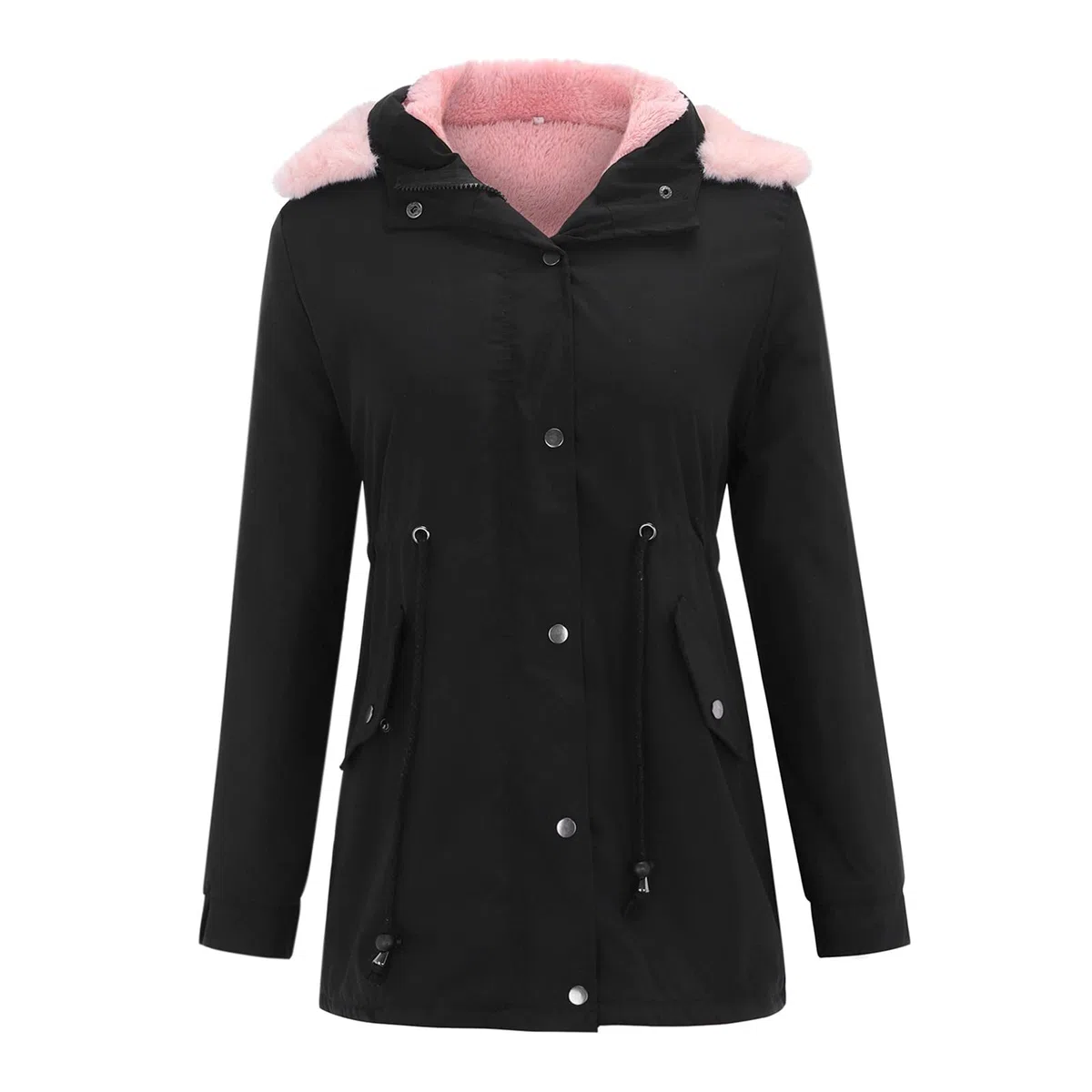 Manteau d'hiver pour femme - Doublé - Chaud - Parka - Avec capuche - Veste fonctionnelle - Poches latérales - Fermeture éclair - Manteau en laine d'agneau - Coupe droite - Veste d'hiver - Manteau à