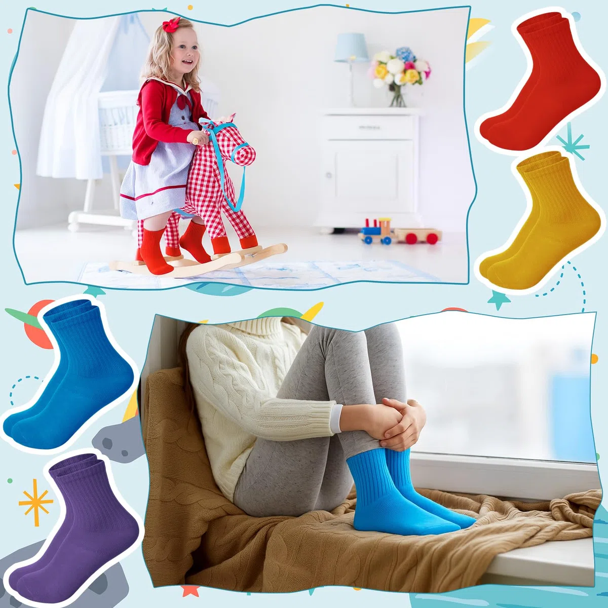 Coume Lot de 50 paires de chaussettes longues colorées pour filles de 6 à 8 ans - Cadeau d'anniversaire, de Noël et d'hiver