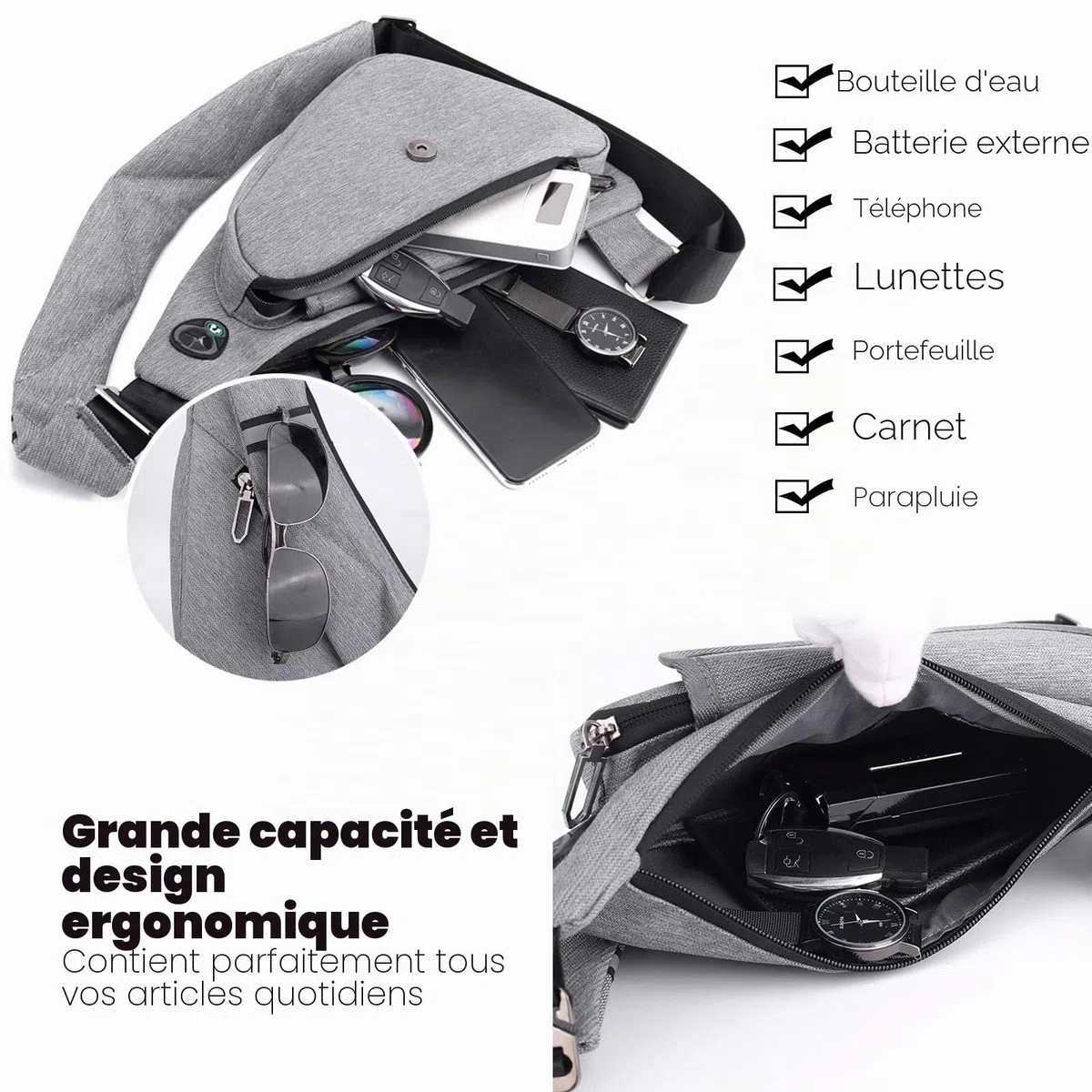 FANDARE Ultra-léger Sac de Poitrine Homme Sacoche Bandouliere Léger Sling Bag Garçon Sac d'Epaule pour Voyage Sport Randonnée Vélo Camping Excursion Sac Poitrine Bleu