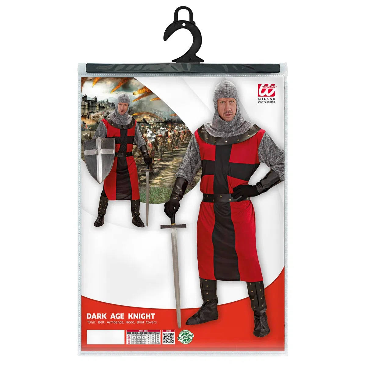 W WIDMANN MILANO Party Fashion - Ensemble costume Chevalier époque sombre | Avec tunique longue, ceinture, bracelets, casque et couvre-bottes, costume médiéval pour le carnaval et les soirées