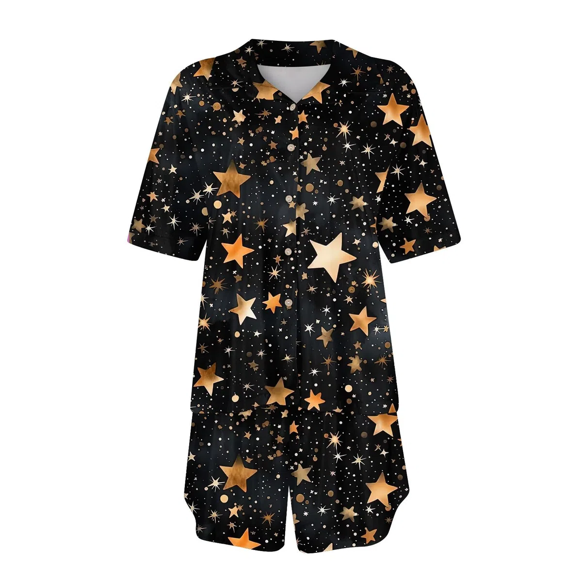 Pyjama Short Femme Doux Deux Pièces en Satin à Manches Courtes avec