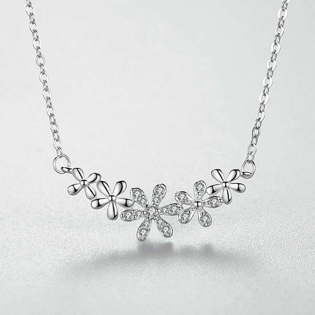 Epinki Femme Argent 925 Collier, Collier Fleur avec Zirconium Chaine Collier Pendentif