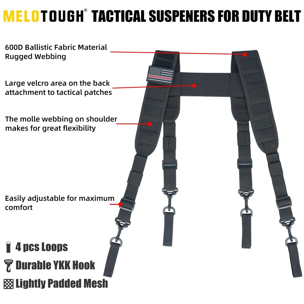 Bretelles Suspender Bretelles Tactiques pour Ceinture De Service Bretelles De Harnais Oh002-Black De Ceinture De Police