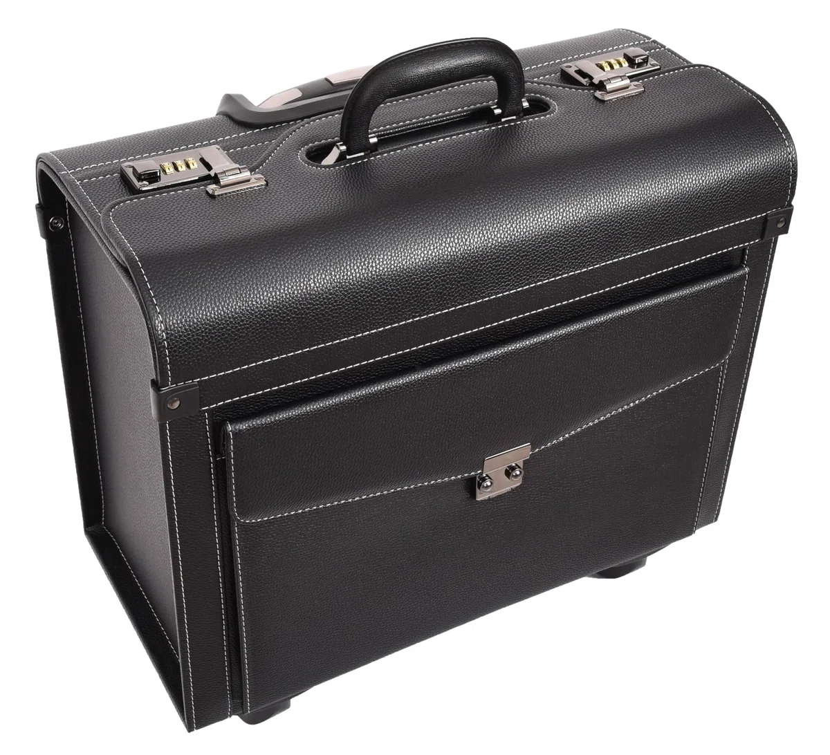 A1 FASHION GOODS Valise à roulettes en simili cuir, 4 roues, taille cabine double verrouillage, sac de voyage d'affaires Aero, Noir , L, Pilot Case Grande mallette de cabine