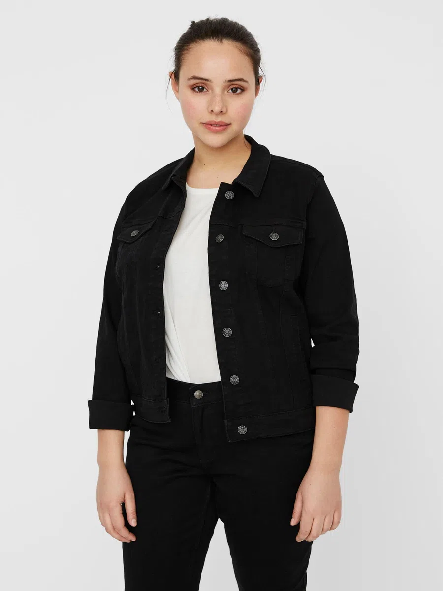 VERO MODA CURVE Vmruna Ls Slim DNM Jck Mix Ga Cur Noos Veste pour femme, Noir, 48