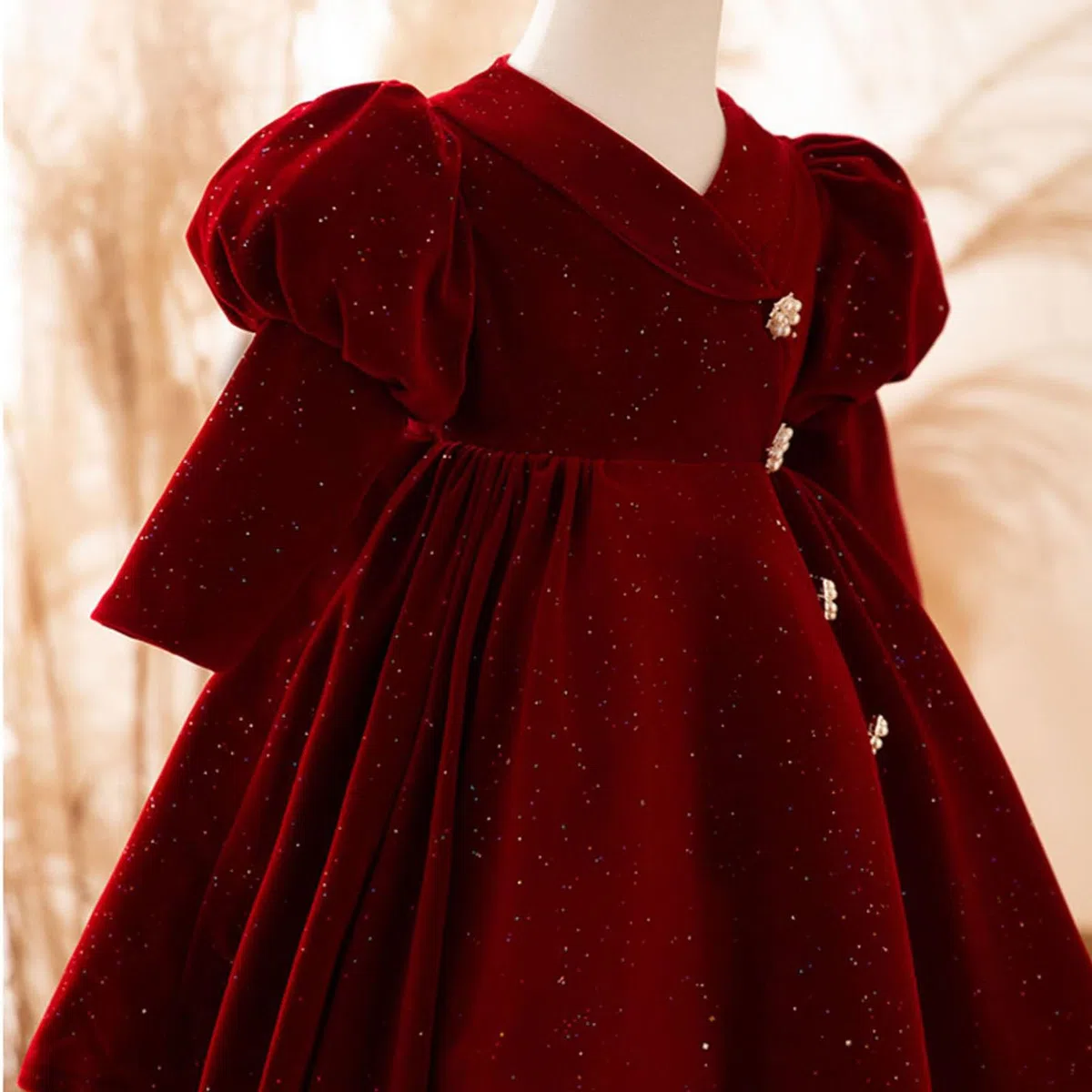 Robe en velours pour petite fille, robe de Noël doublée en polaire, robe de princesse plissée à manches longues pour fête, anniversaire, bal, mariage, automne, hiver (6 mois-9 ans)