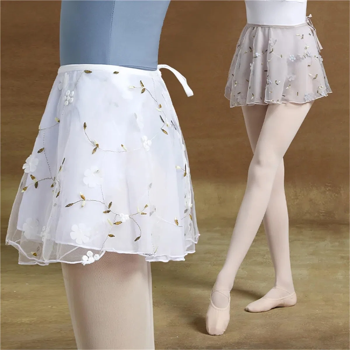 Jupes de danse ballet for femmes, jupes courtes brodées fleurs, jupe à lacets, performance for grandes filles adultes Pour Femmes
