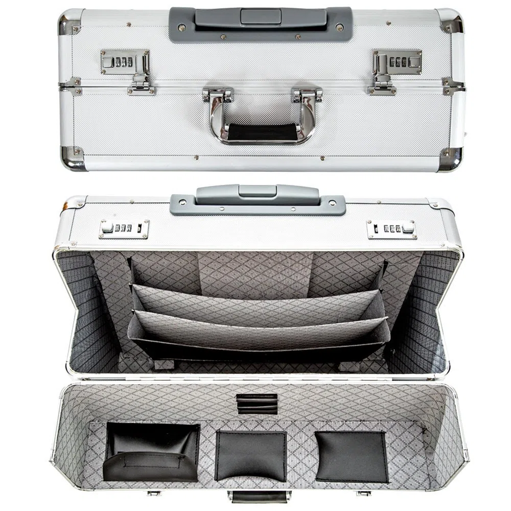 tectake 401232 XL Pilot Case Trolley Valise Mallette de Pilote, Deux Serrures à Combinaison, Grand Compartiment Principal Spacieux, Argent