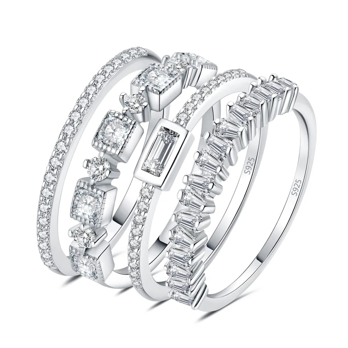 JewelryPalace Carre Vintage Eternite Bague Taille Princess Cubic Zirconia Pierre Argent Massif 925 Femme, Empilable Fin Bague Fiançailles Mariage Promesse Anneau Alliance, Ensemble Bijoux Mariage