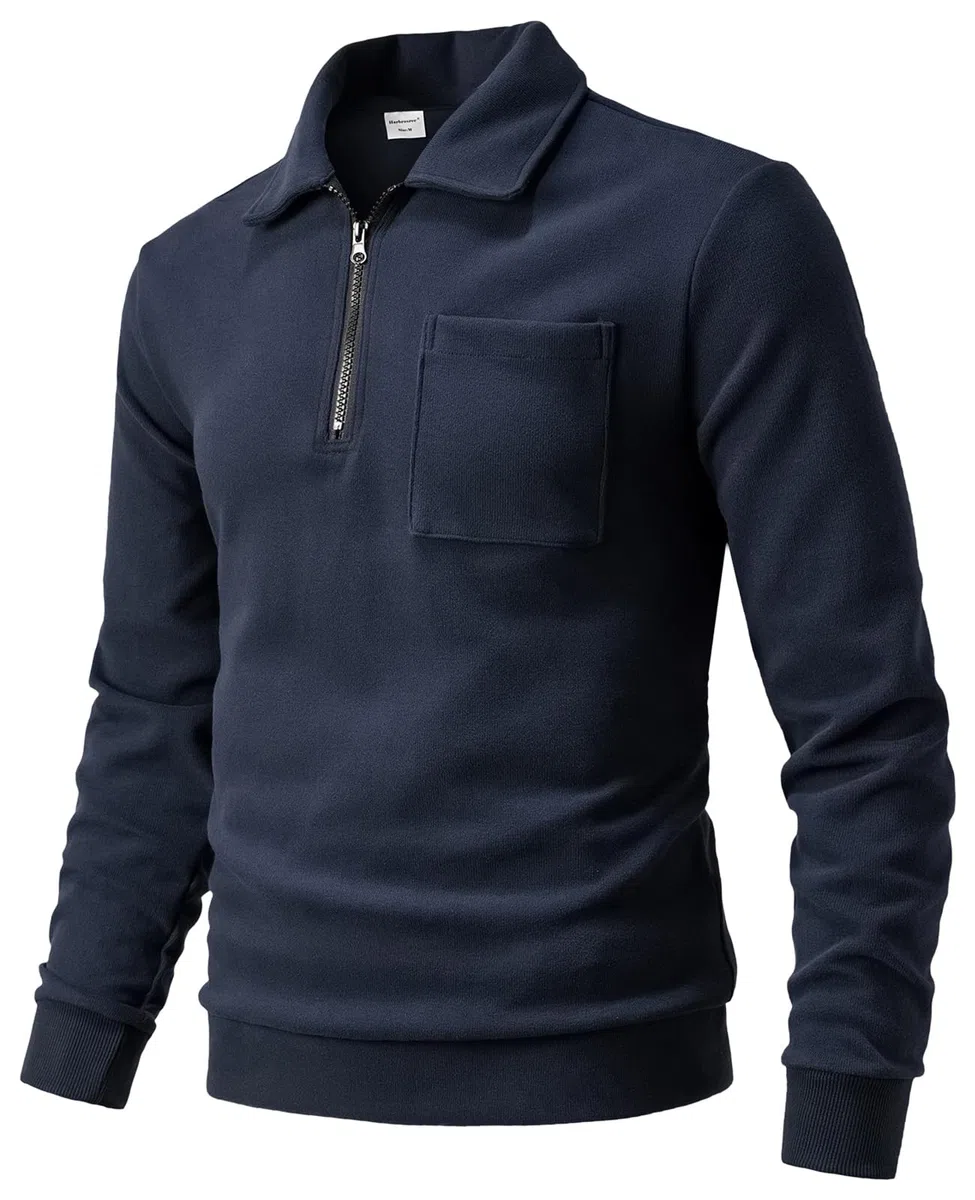 Homme Sweatshirt en Micro Fleece Polaire à Manches Longues Chaud Maillot de survêtement et Fermeture éclair French Terry Sweat Coton Pull-Over Automne Hiver