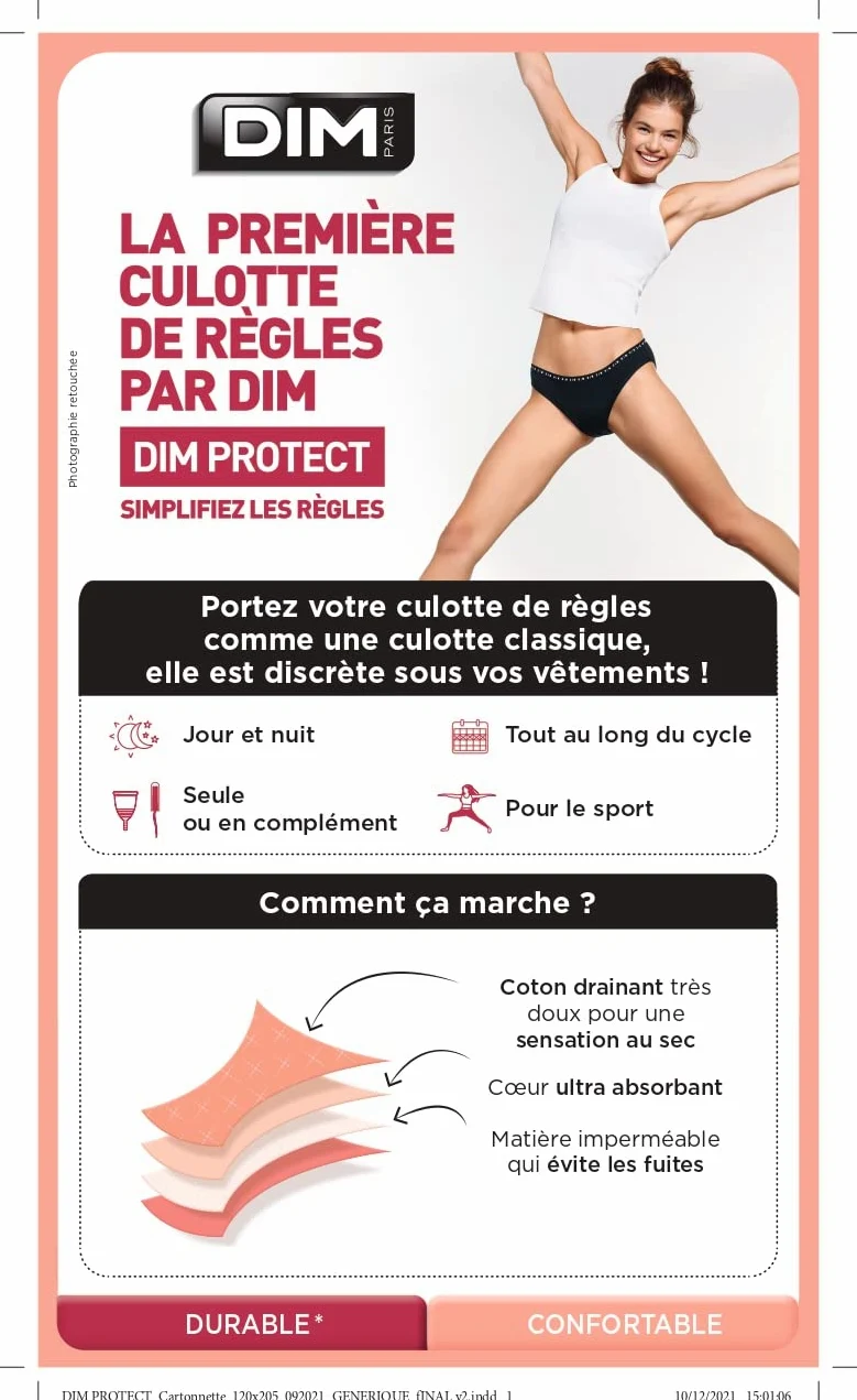 Dim Boxer Femme Menstruel Coton Bio Flux Abondant Dim Protect x2