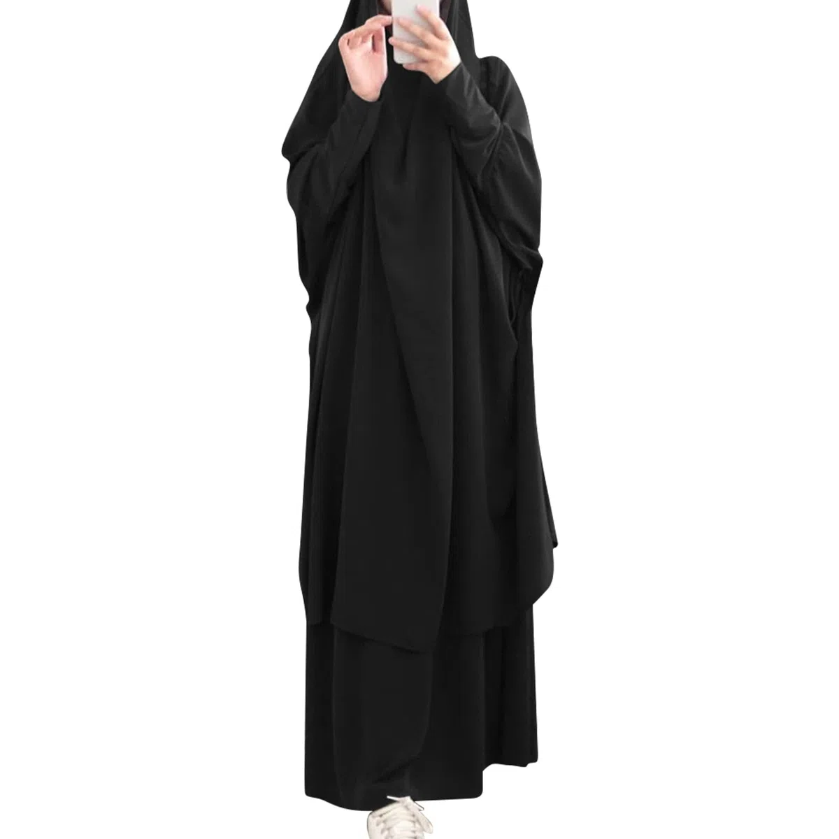 IWEMEK Robe Musulmane Femme Abaya Tenue de Prière avec Khimar Hijab Caftan Marocain Dubai Arabe Islamique Moyen-Orient Jellaba Kabyle Mariage Soirée Ramadan 2 Pièces Taille Unique