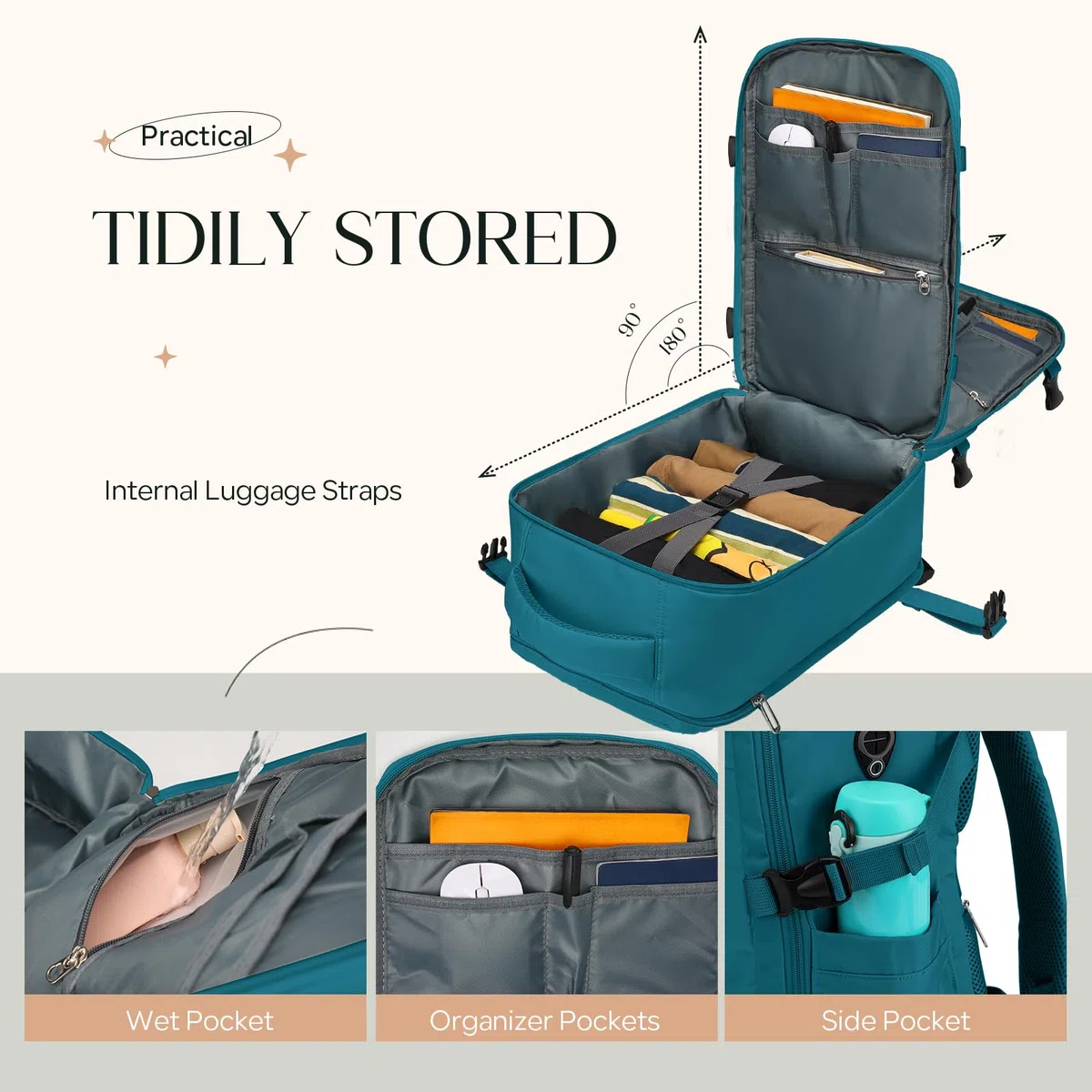 Sac à Dos Voyage Cabine 55x40x20 Bagage à Main 44L Bleu Lagon