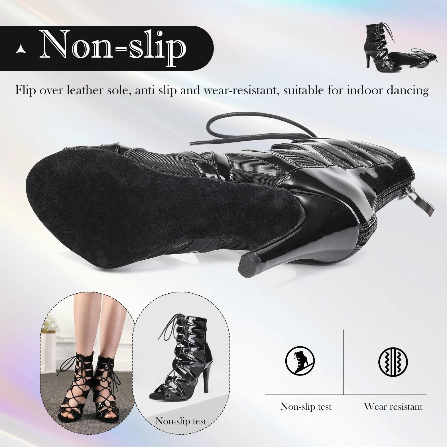 Chaussures de Danse Femme Latine Bachata Salsa Bottes de Danse Chaussures Heels 9.5cm Semelle en Daim