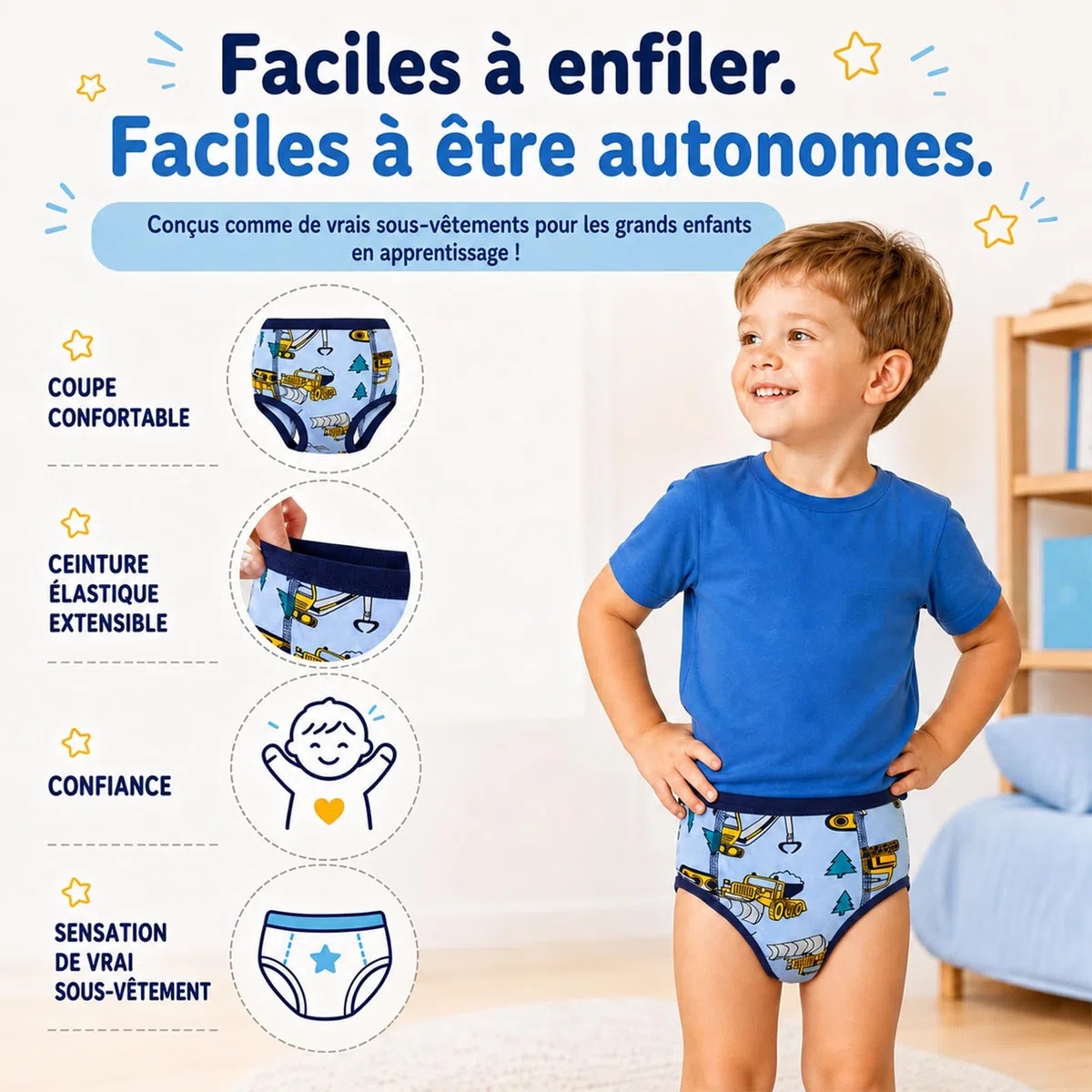 FLYISH DIRECT Culottes Apprentissage Propreté Garcon Coton, Lavable, 4 Ans