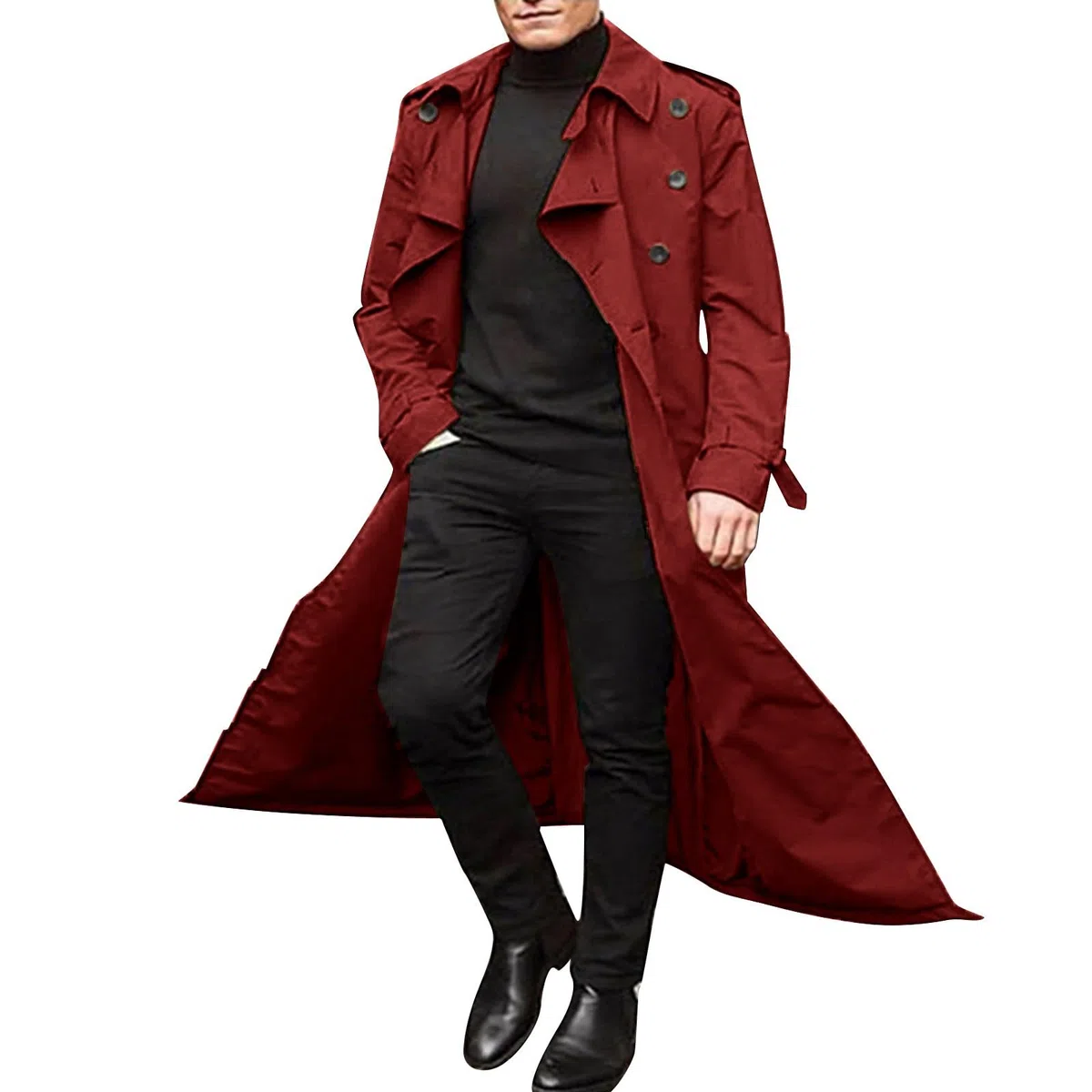 Generisch _ Trench long d'hiver pour homme à double boutonnage manteaux ceinture veste ample